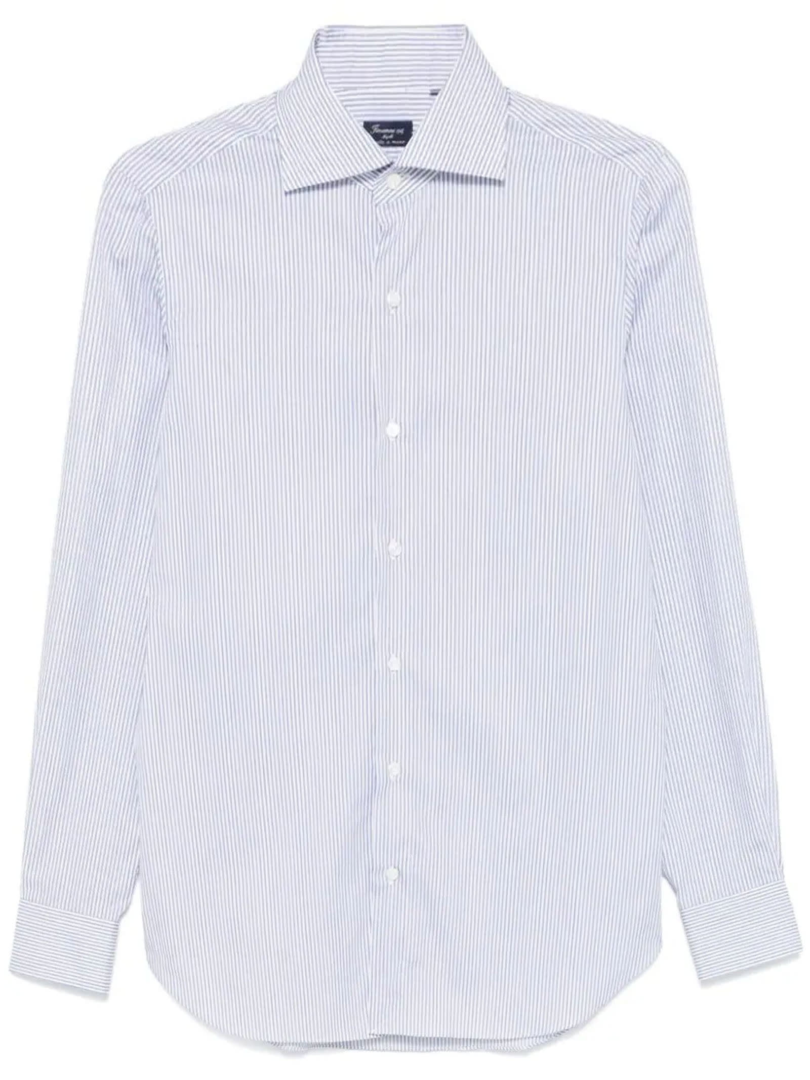 Shop Finamore White And Blue Cotton Shirt