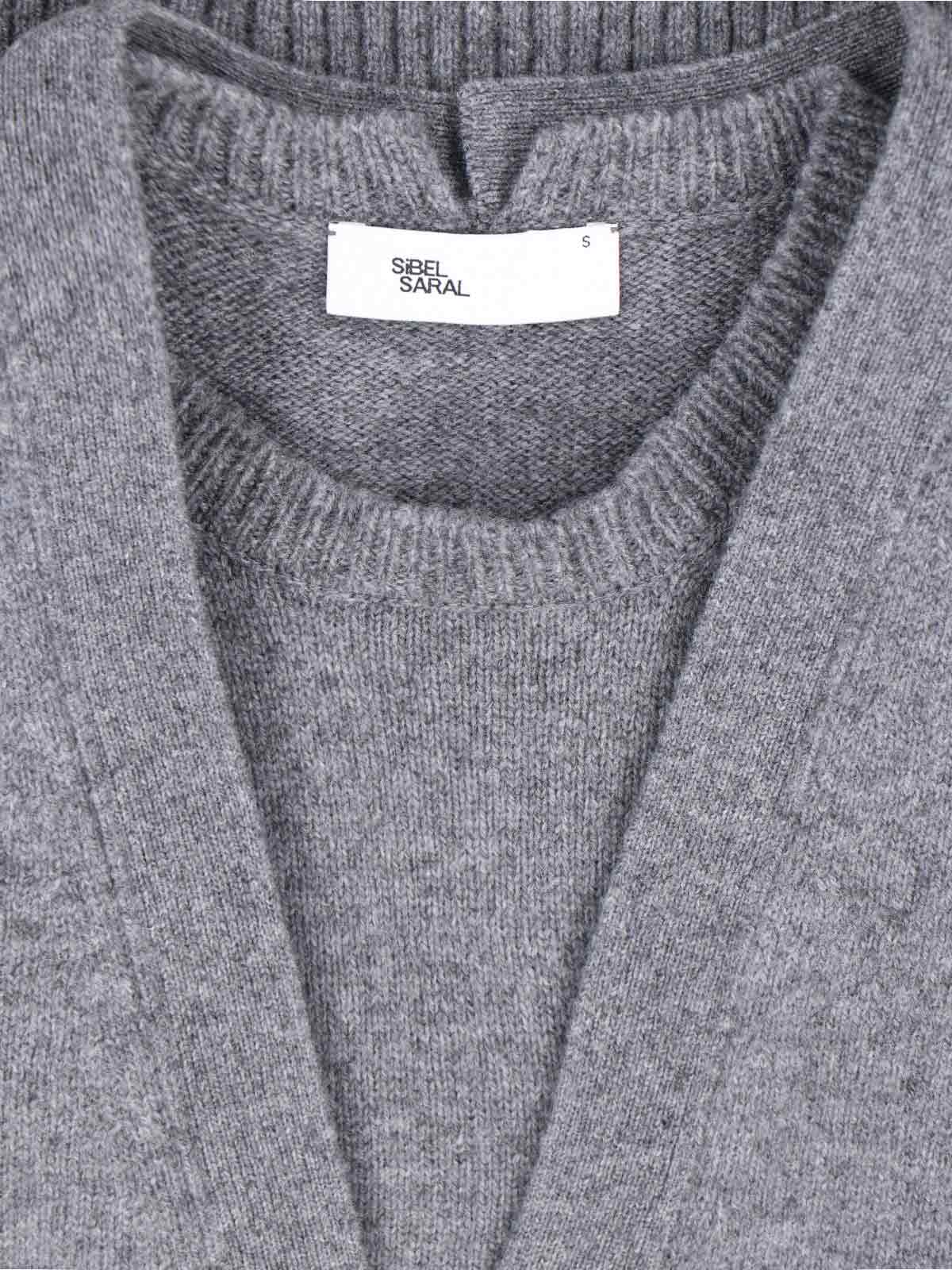 Sibel Saral Layered Medium-grey Knit Sweater With Open-front Cardigan Style In Gray