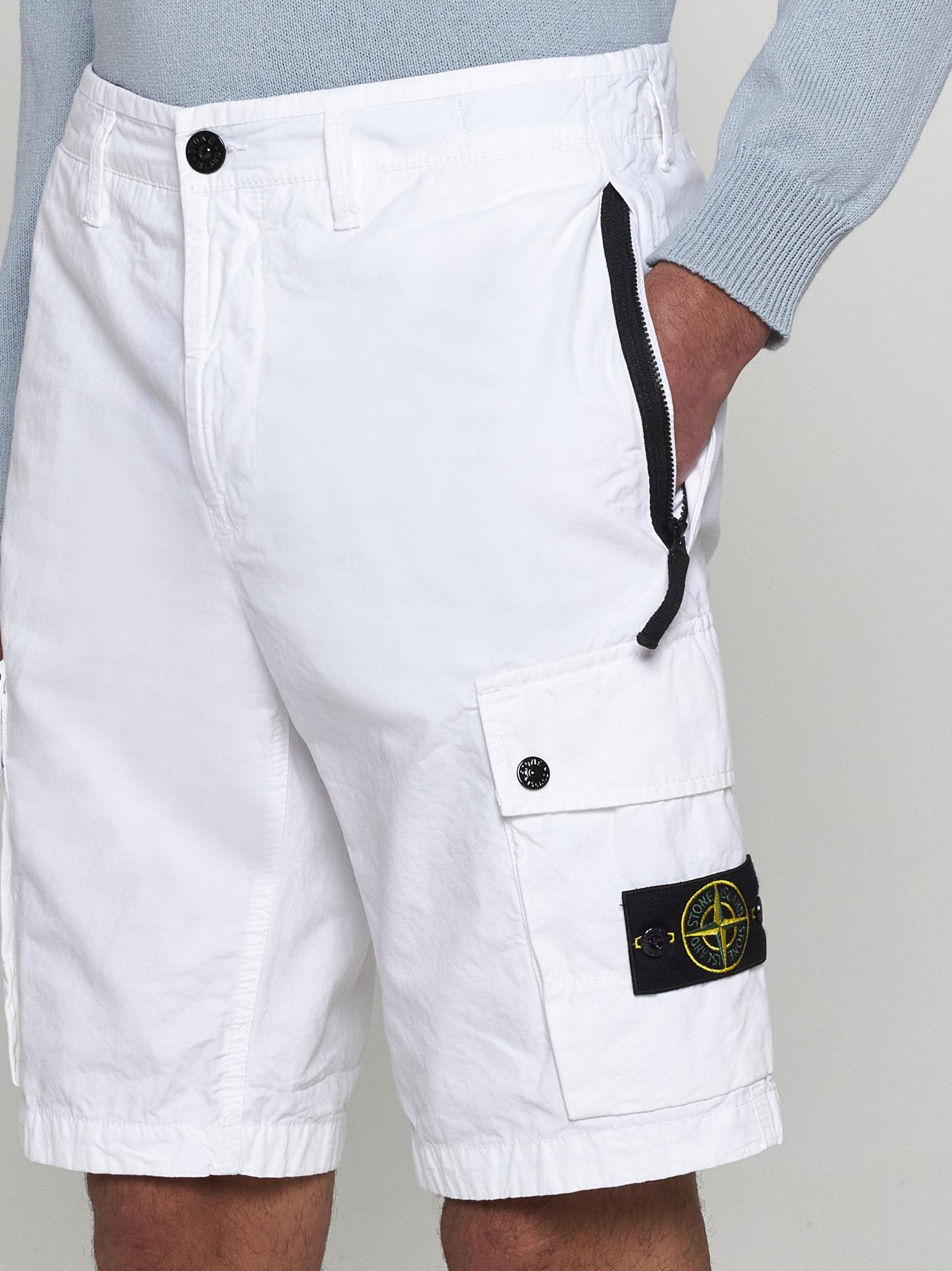 Shop Stone Island Slim-fit Cotton Shorts In White