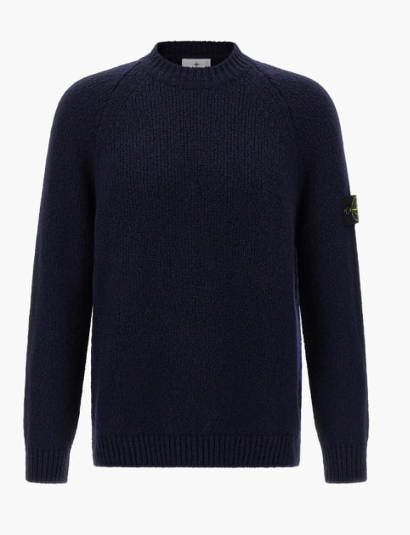 Stone Island Crew Neck Wool Sweater With Reverse Stitch Details In Multi