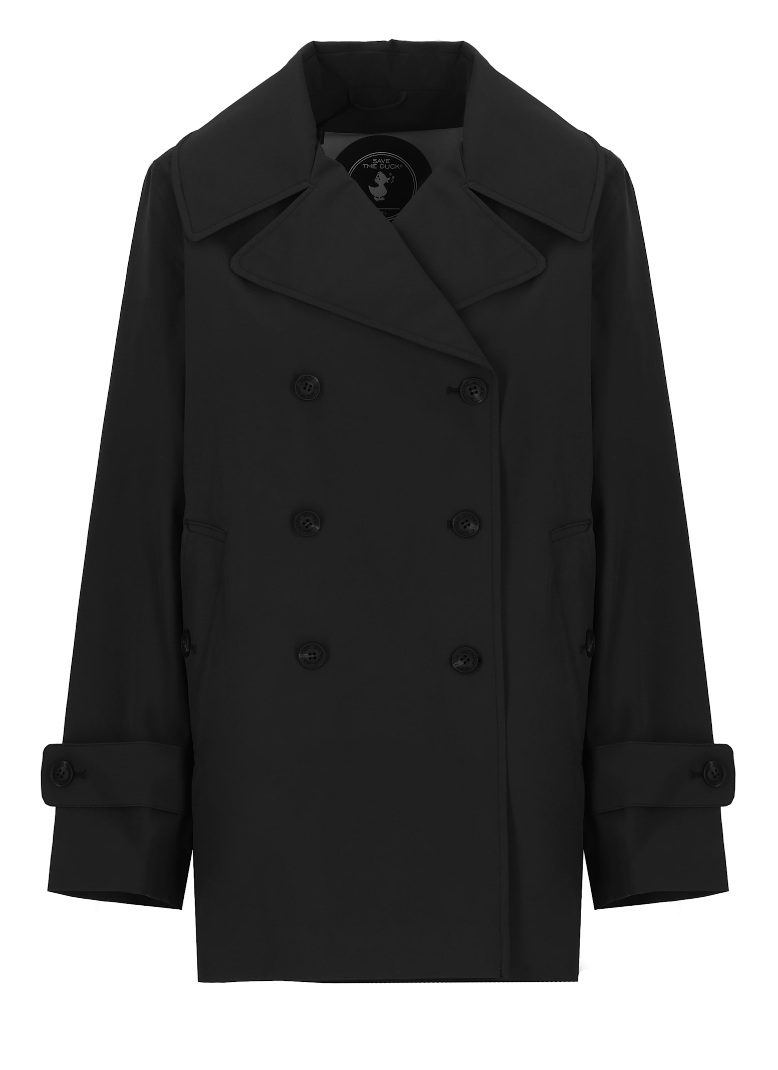 Save The Duck Black Doublebreasted Waterproof Jacket In Black