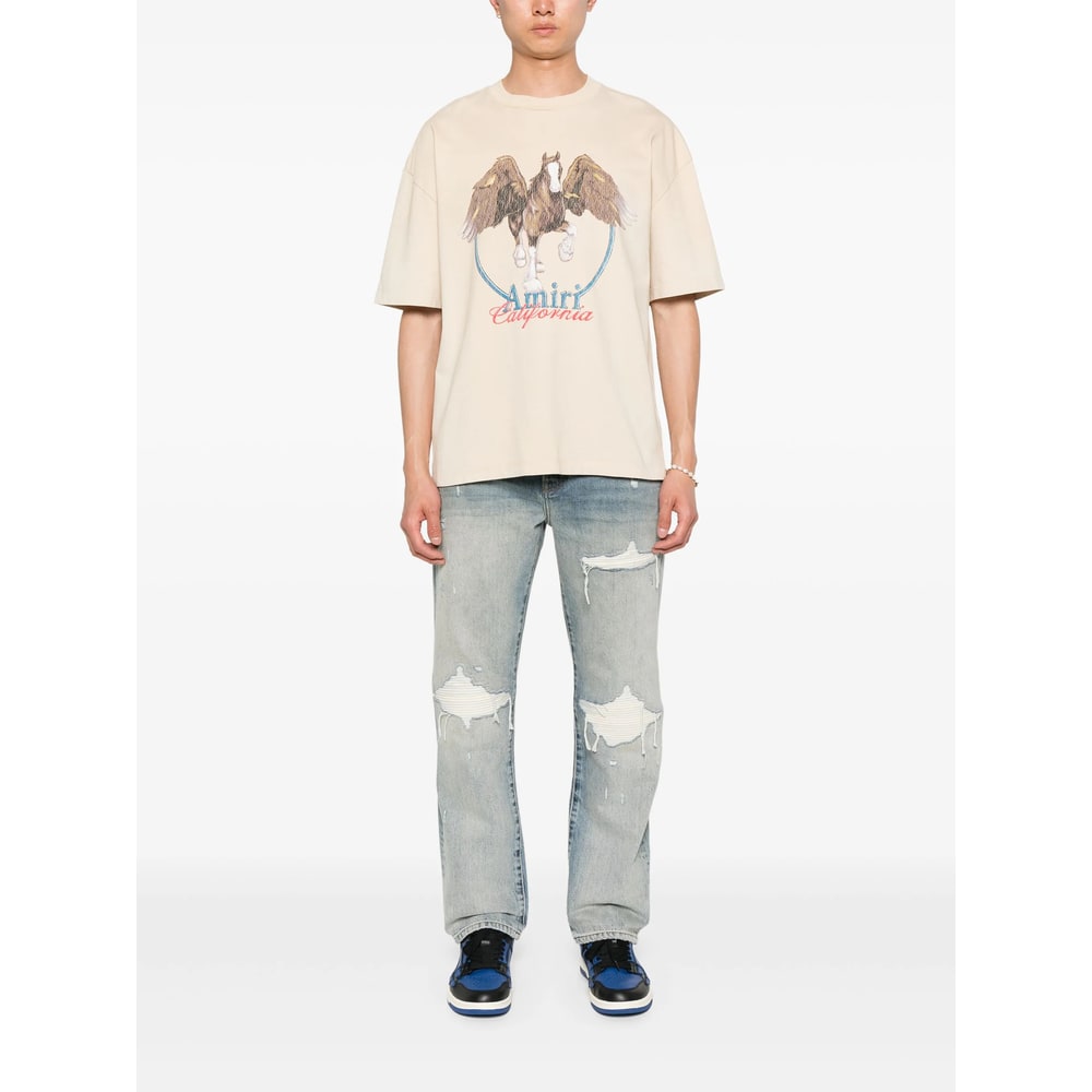 Amiri Straight Leg Mid-rise Distressed Trousers In Gray