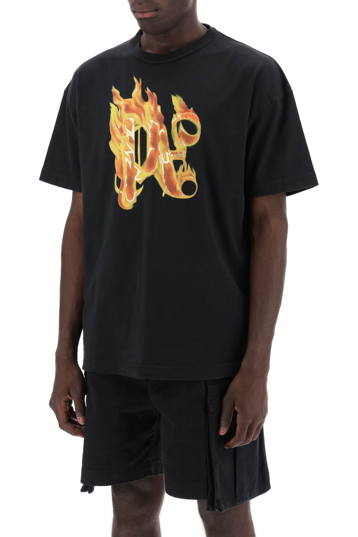 Shop Palm Angels Burning Monogram T In Black Gold (black)