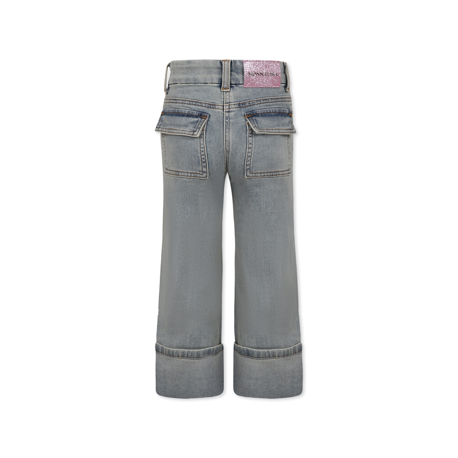 Monnalisa Floral-embroidered Jeans In Grey