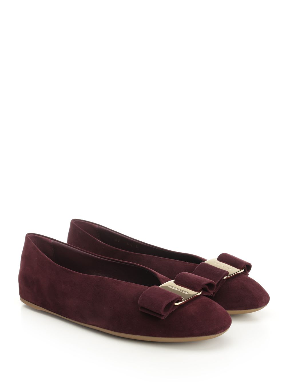 Ferragamo Vanna Vara-bow Suede Ballet Flats In Burgundy