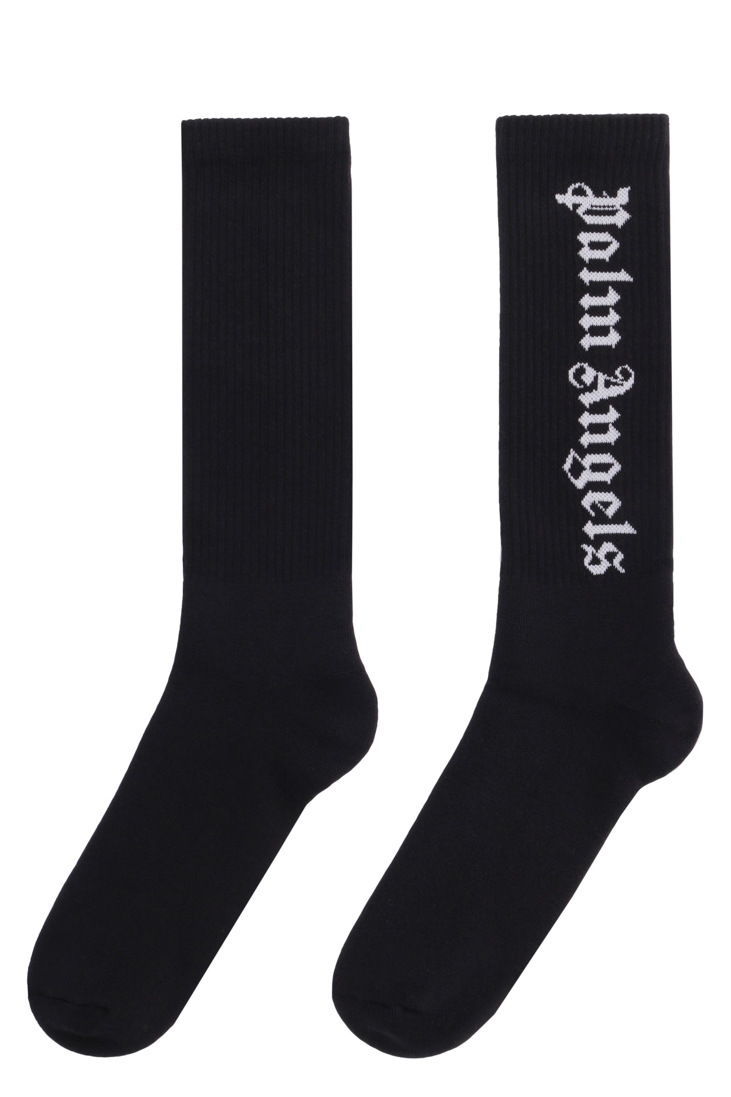 Palm Angels Black Vertical Logo Cotton-blend Socks In Multi