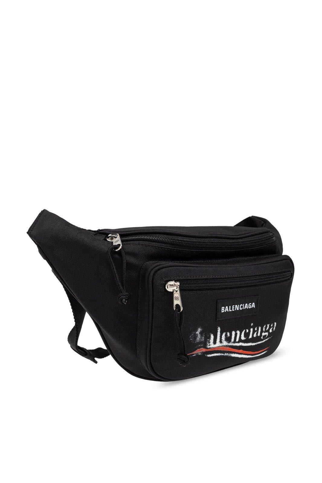 Balenciaga Logo Embroidered Explorer Belt Bag In Black