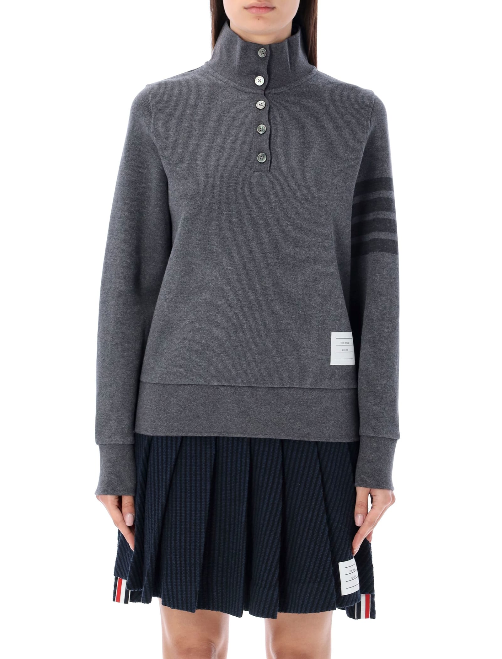 THOM BROWNE FUNNEL NECK PULLOVER WITH TONAL BARS