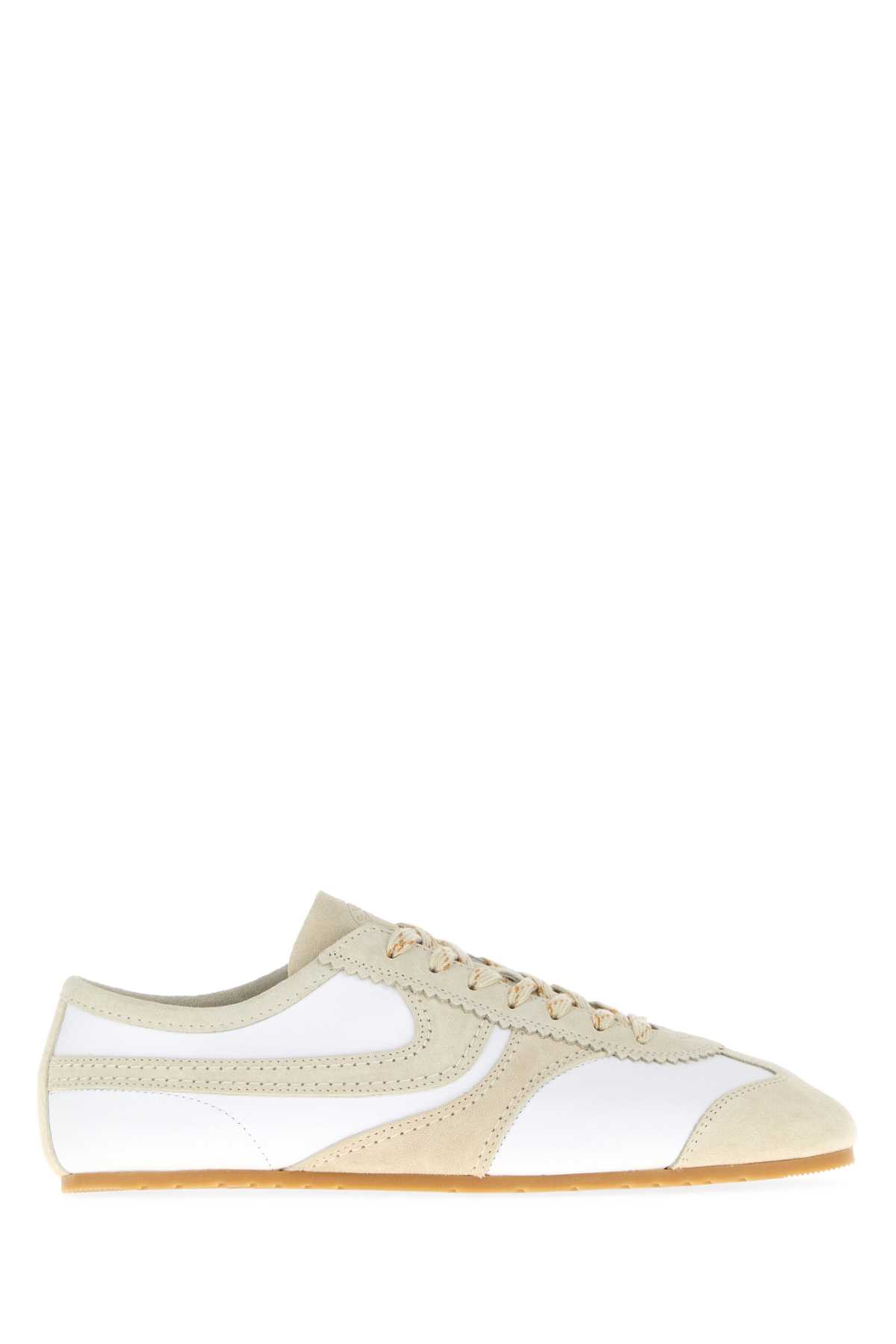 Dries Van Noten Leather And Suede Low Profile Sneakers In White