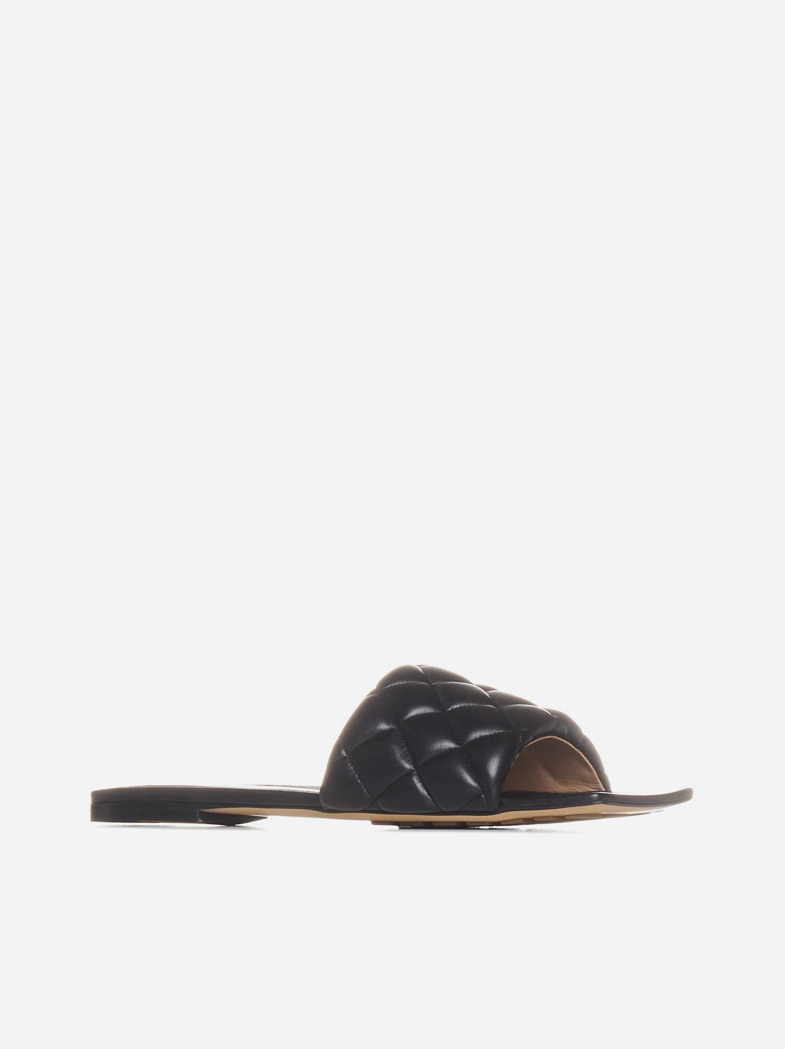 Shop Bottega Veneta Padded Intrecciato Leather Flat Sandals In Black