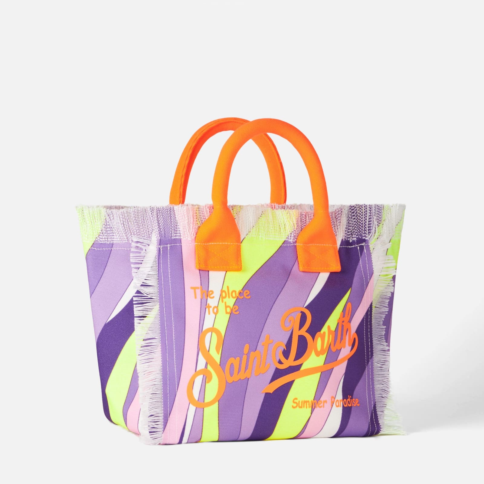 Mc2 Saint Barth Colette Multicolor Cotton Canvas Handbag With Wave Print In Pink