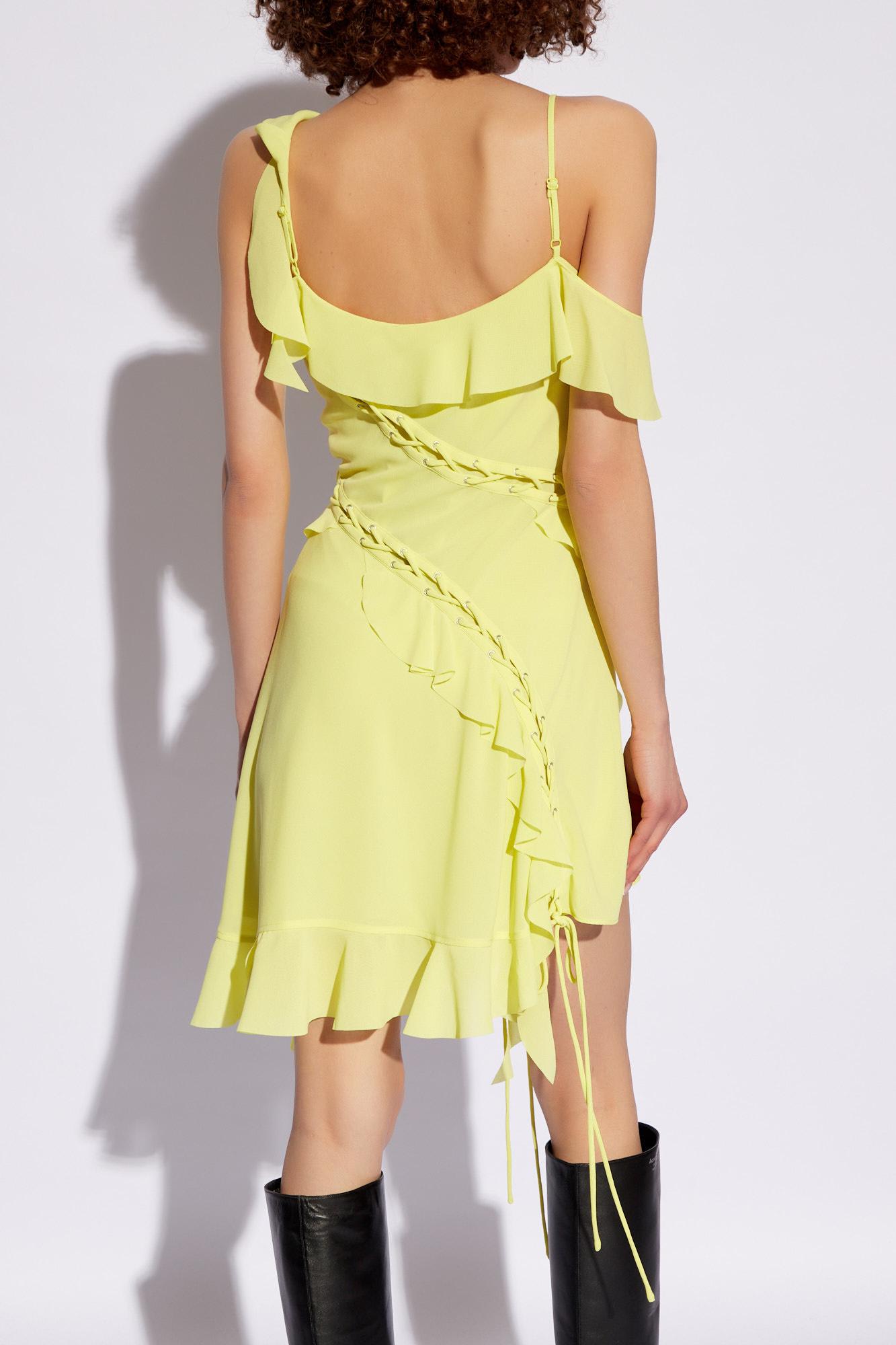Shop Acne Studios Asymmetrical Dress In Acid Yellow