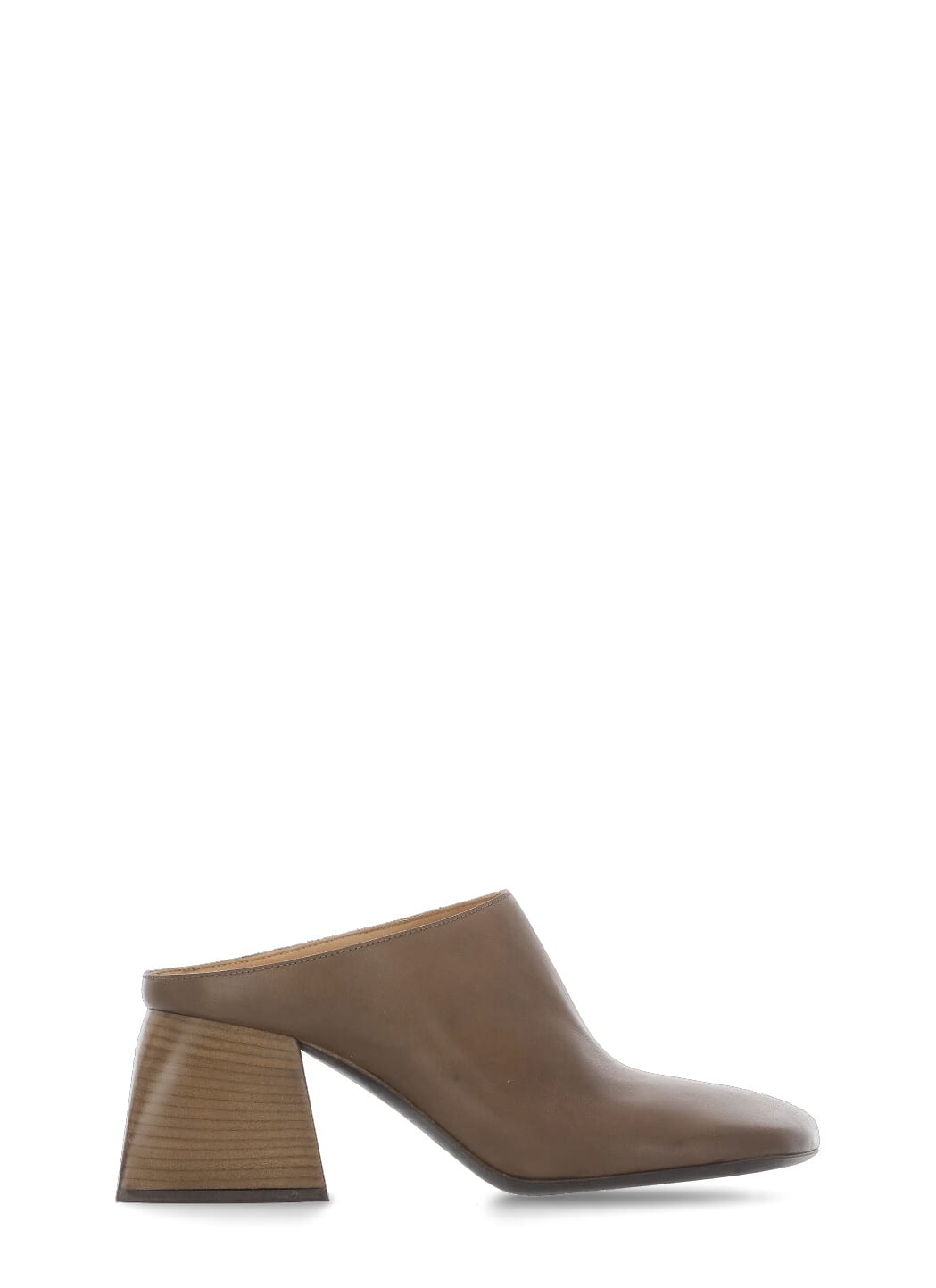 Uma Wang Leather Block Heel Mules With Squared Toe In Brown