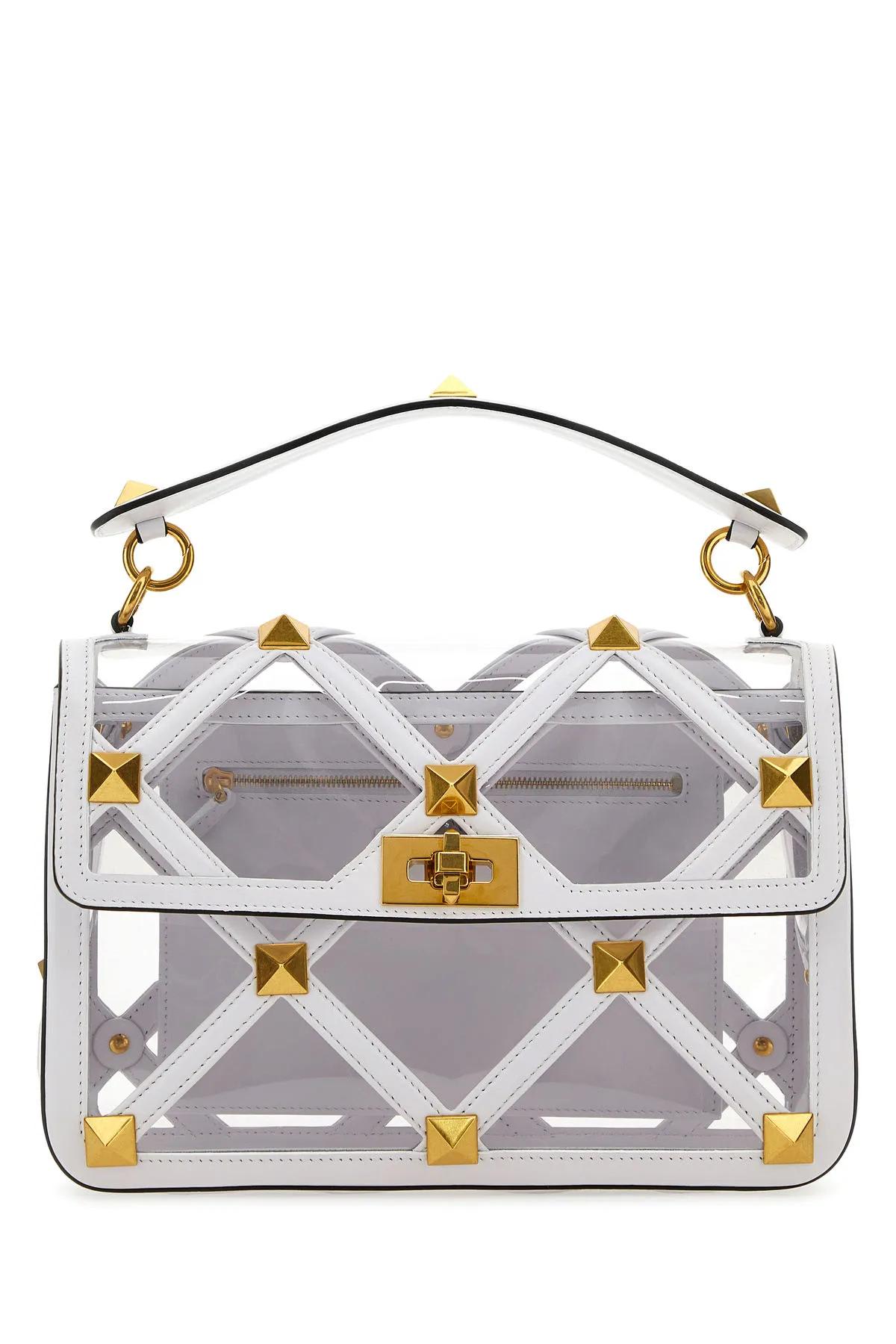 Shop Valentino White Polymeric Material And Leather Large Roman Stud Handbag