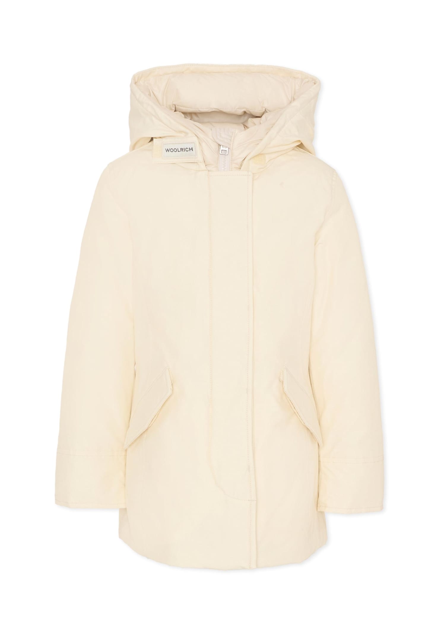 Woolrich White Arctic Parka For Girl With Logo In White