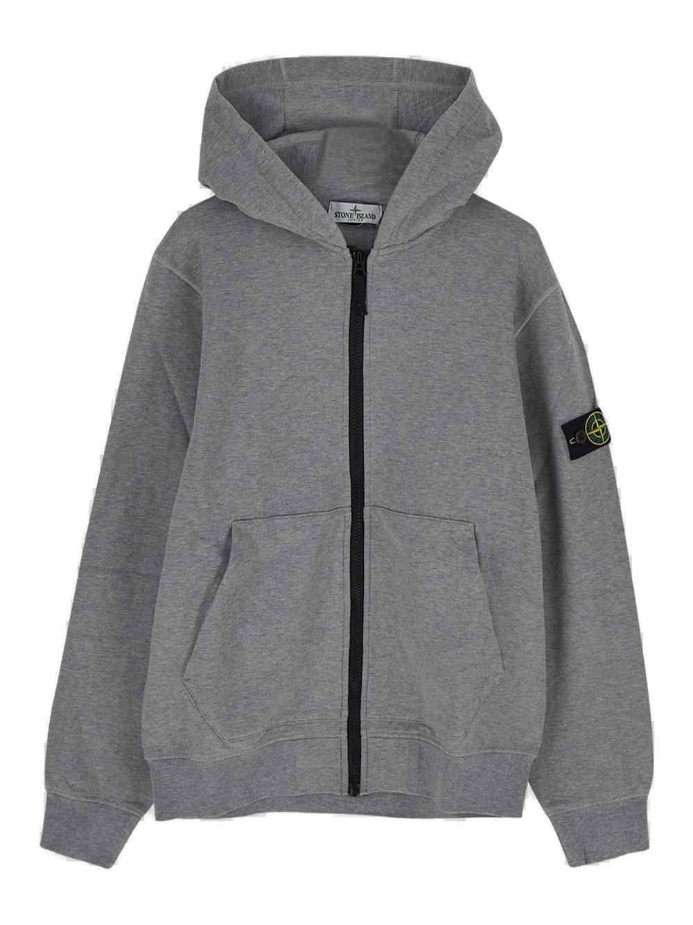 Stone Island Junior Kids' Compass-patch Zip-up Hooded Jacket In Gray