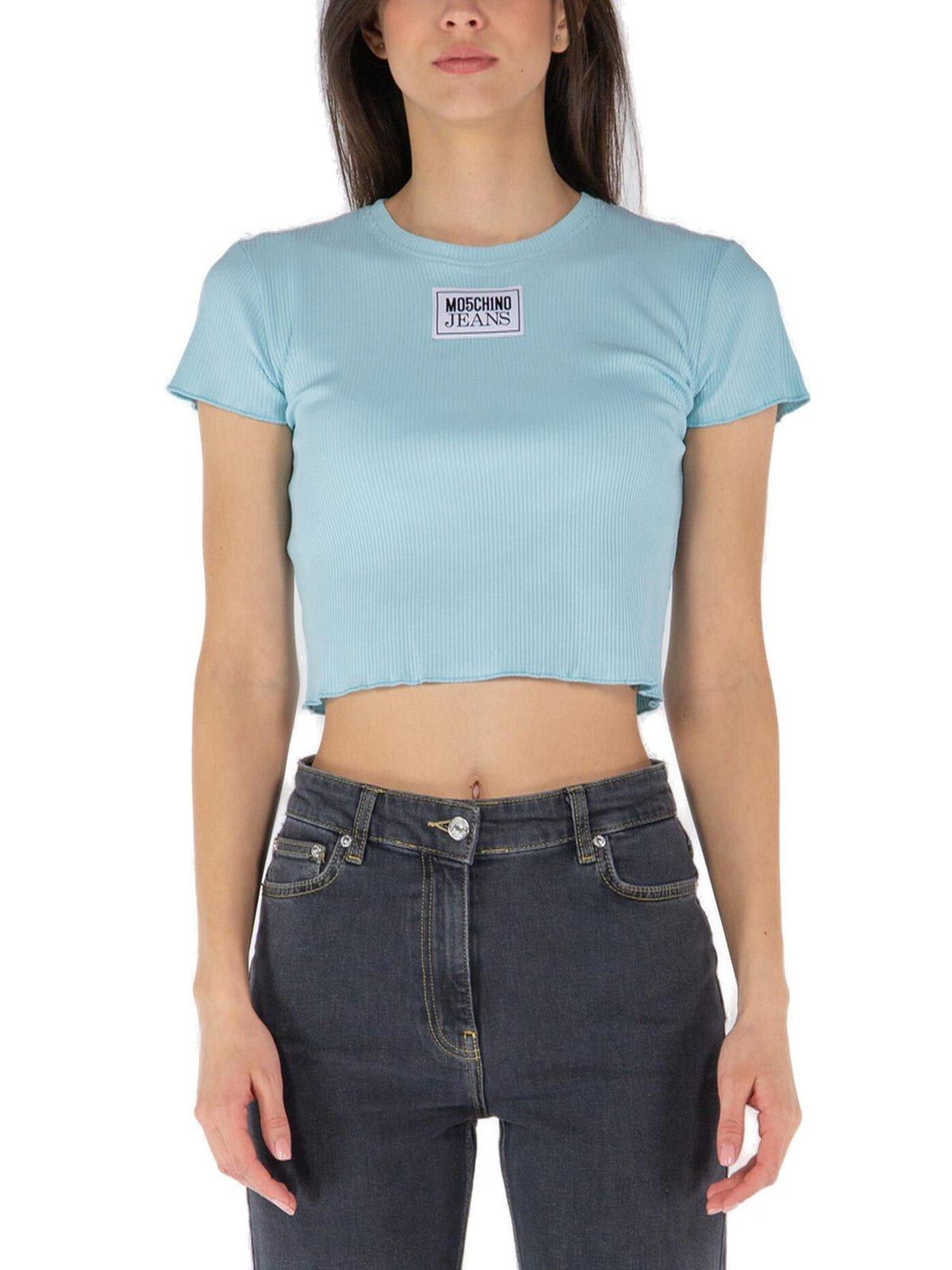 Shop Moschino Jeans Lettuce Hem Cropped T-shirt