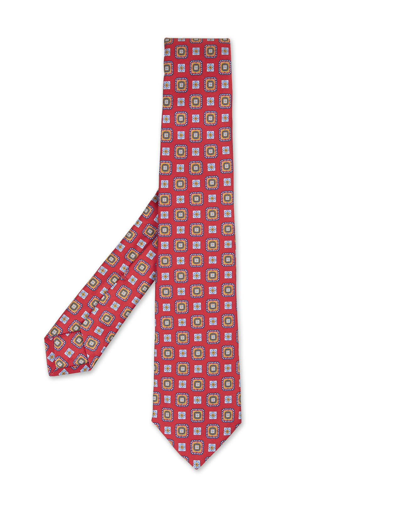 Red Tie With Orange And Light Blue Micro Pattern