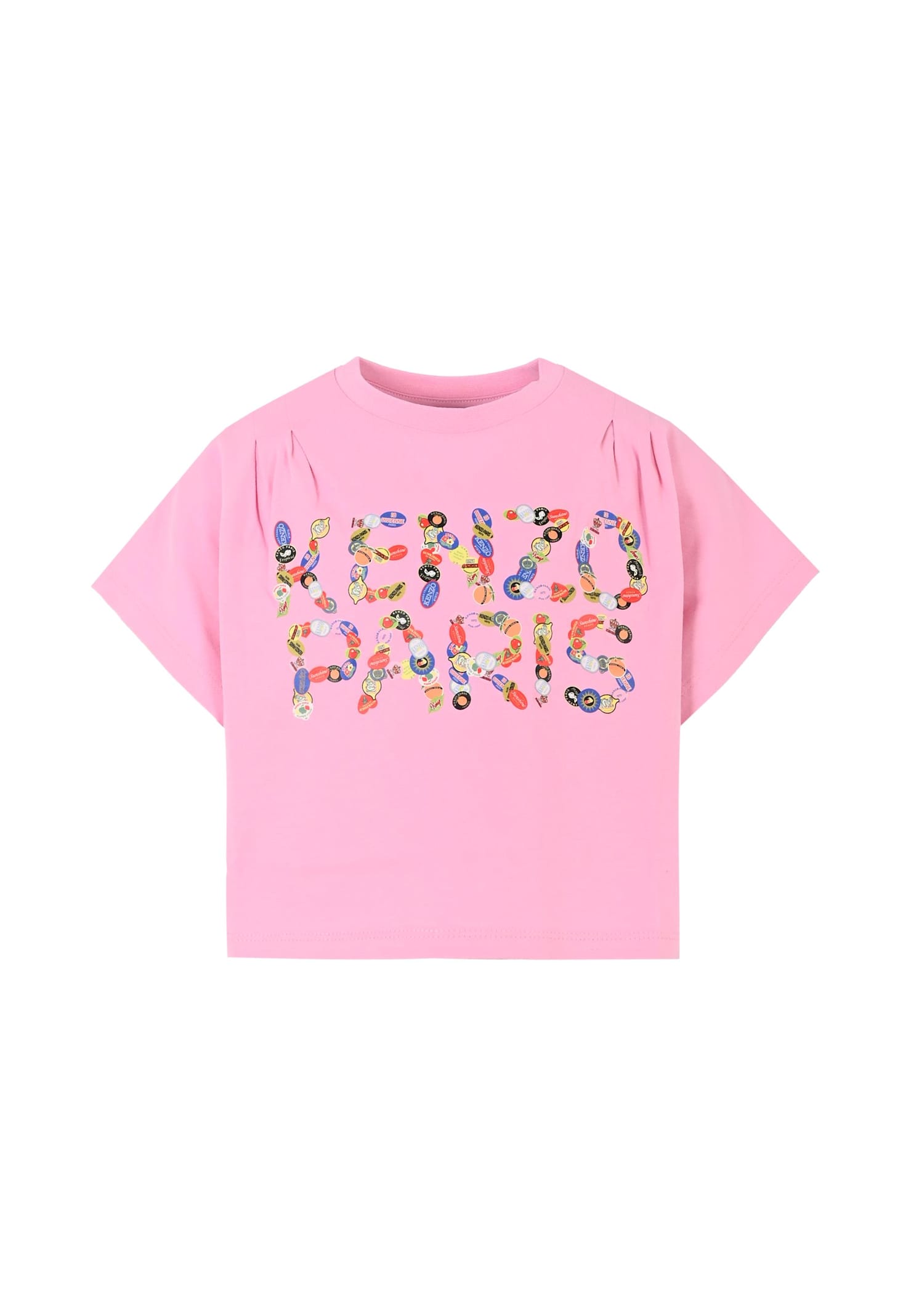 Kenzo Kids' Pink Crop T-shirt For Girl With Logo