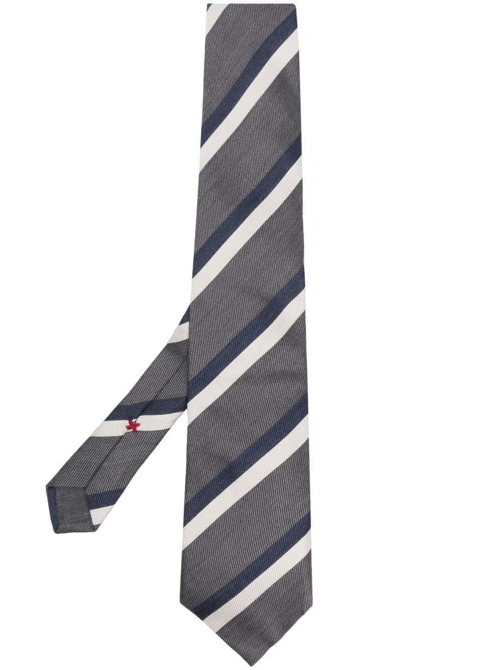 Brunello Cucinelli Stripe-print Pointed-tip Tie In Navy Pearl