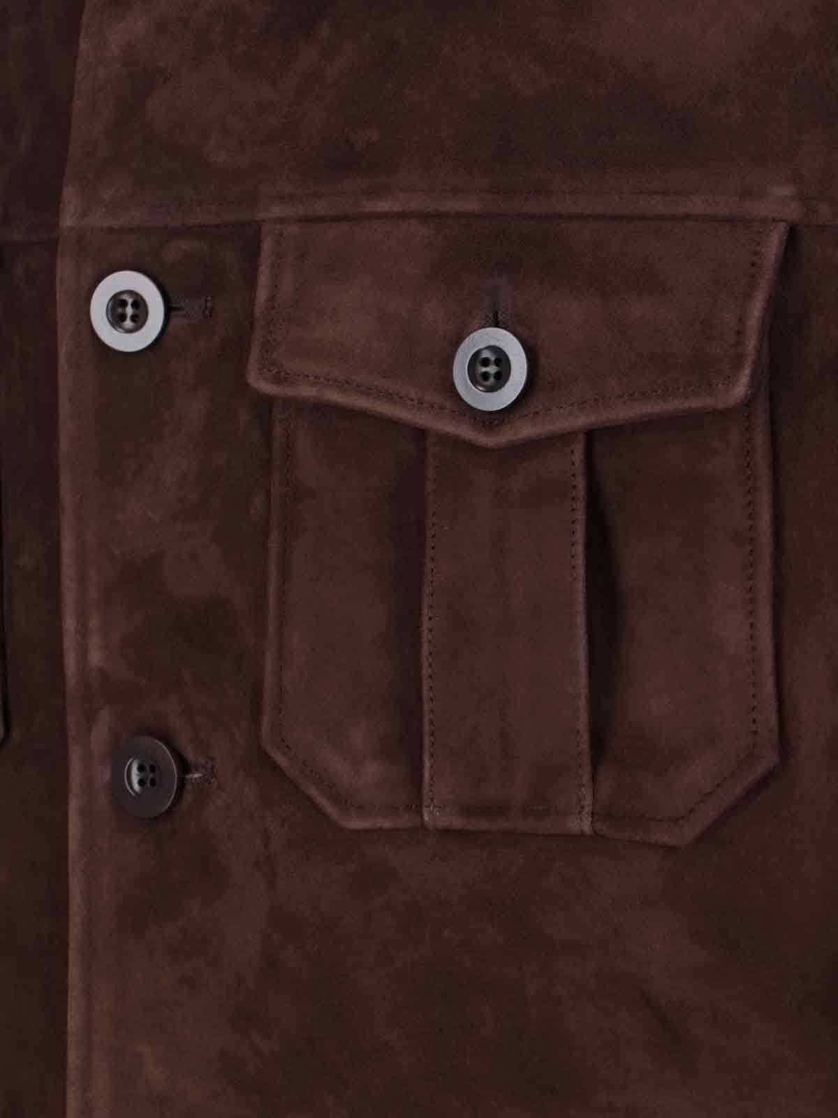 Tonywack Cropped Brown Suede Trucker Jacket With Classic Collar In Brown