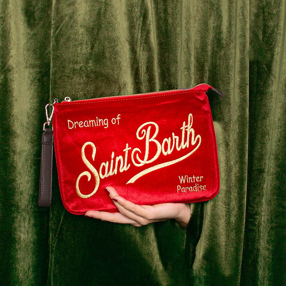 MC2 Saint Barth Velvet Small Red Bag Golden Saint Barth Embroidery