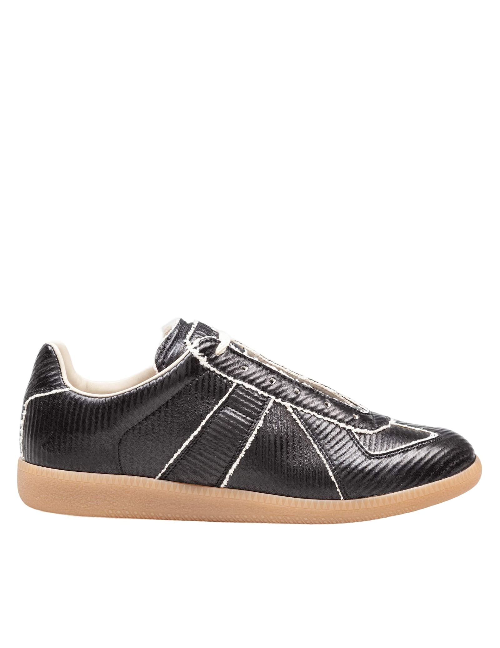 Maison Margiela Replica Sneakers In Shiny Leather With Cotton Inserts In Black