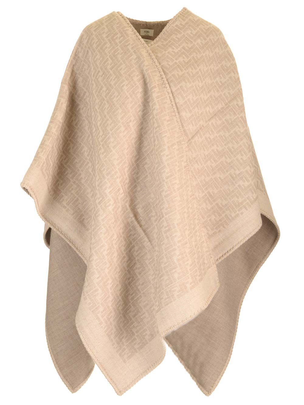 Shop Fendi Ff Poncho In Beige