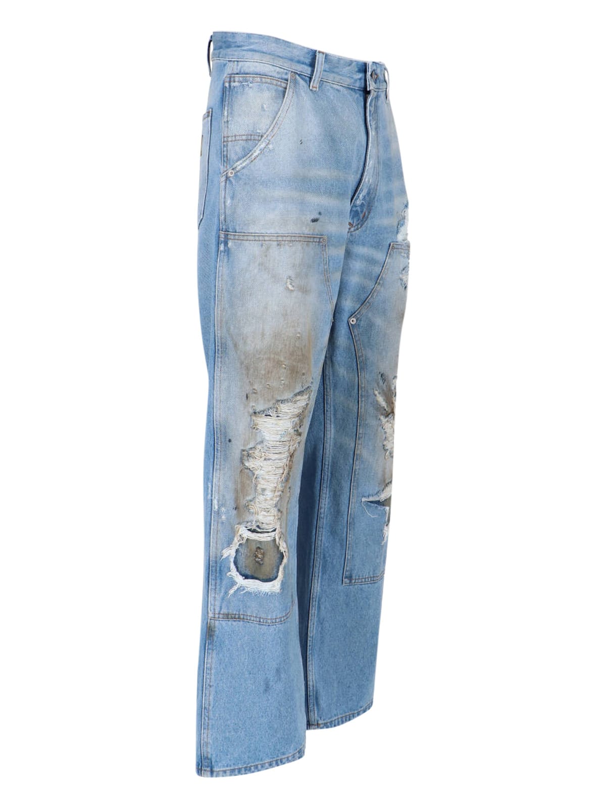 Mm6 Maison Margiela Mm6 By Maison Margiela Relaxed Fit High-waisted Distressed Jeans In Medium Blue