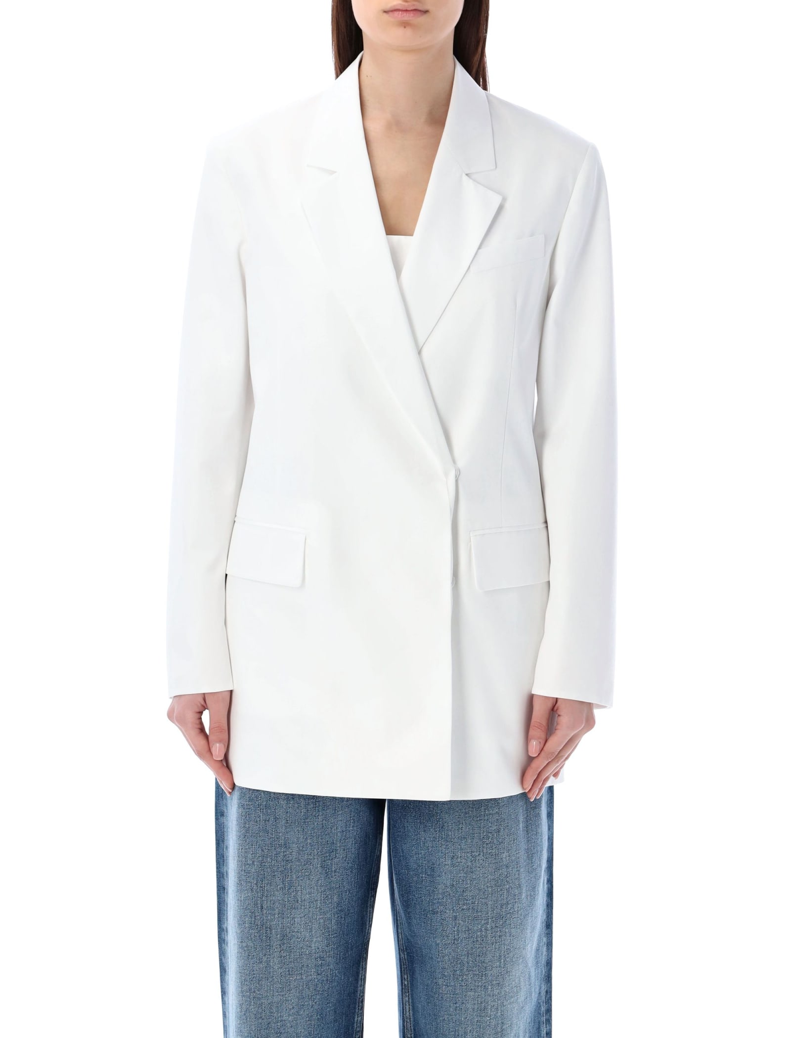 Shop Valentino Compact Poplin Blazer In Bianco Ottico