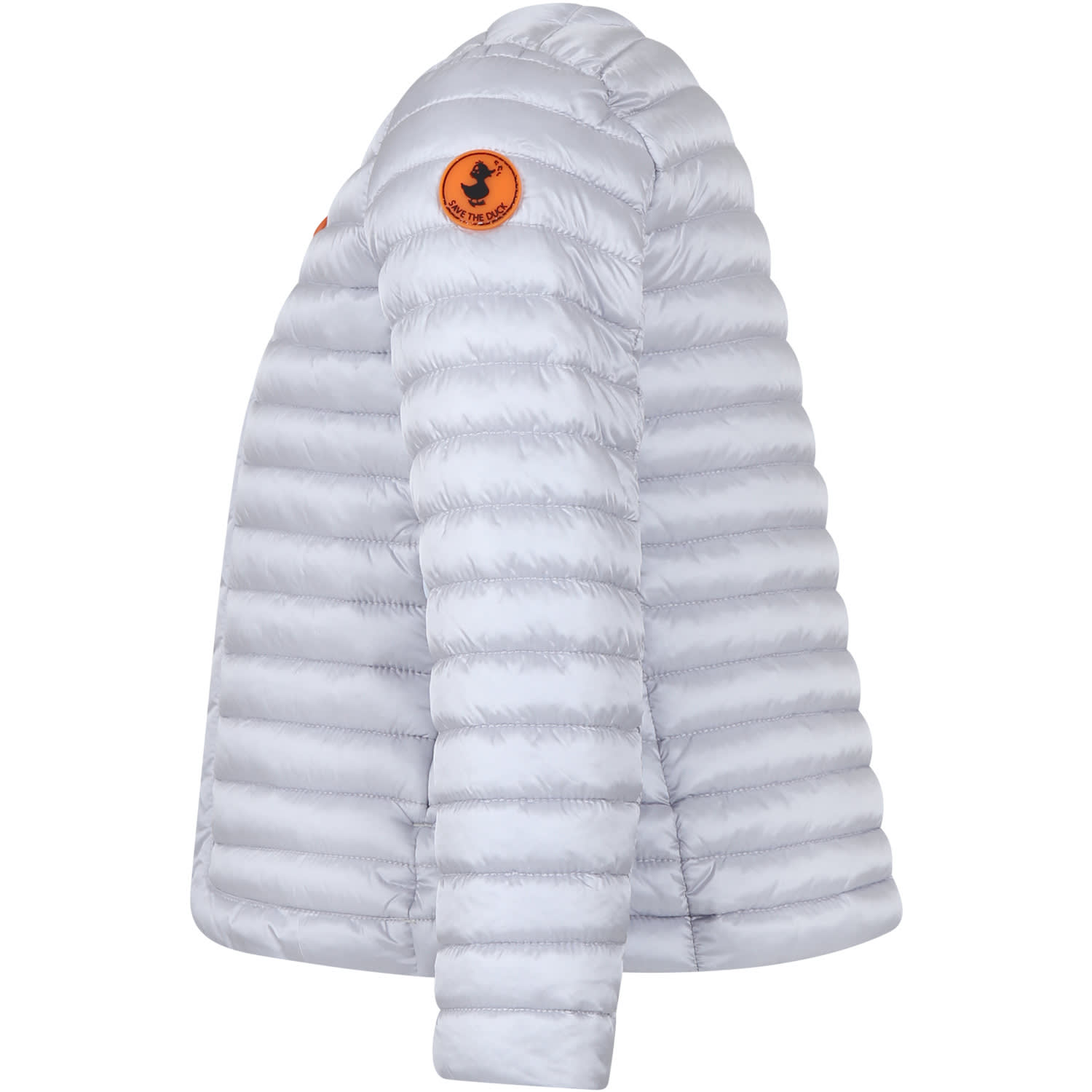 Shop Save The Duck Grey Vela Down Jacket For Girl With Iconic Logo