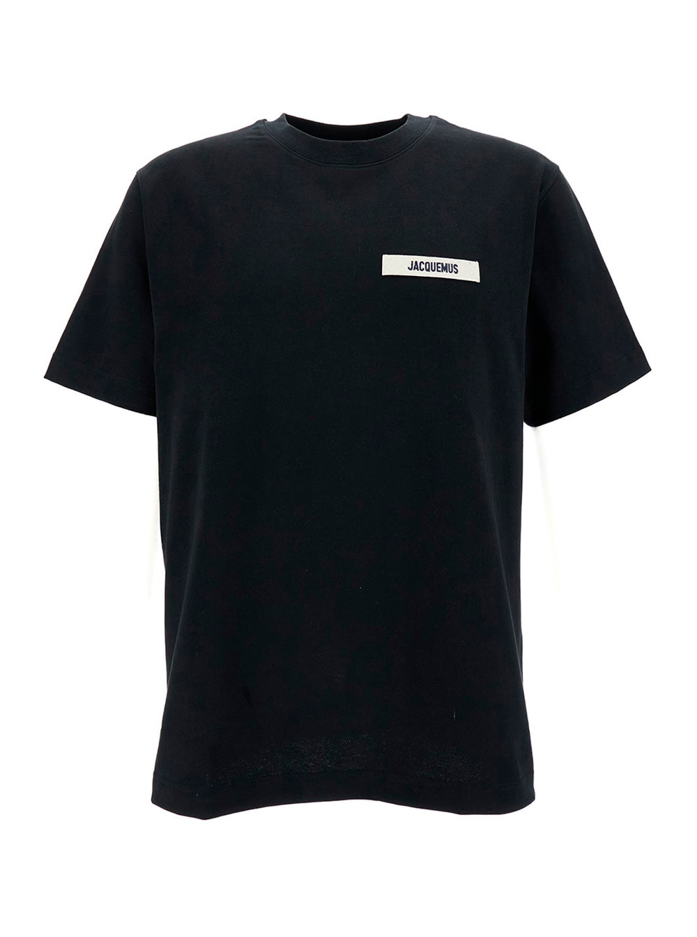 JACQUEMUS BLACK CREWNECK T-SHIRT WITH LOGO DETAIL IN COTTON MAN 