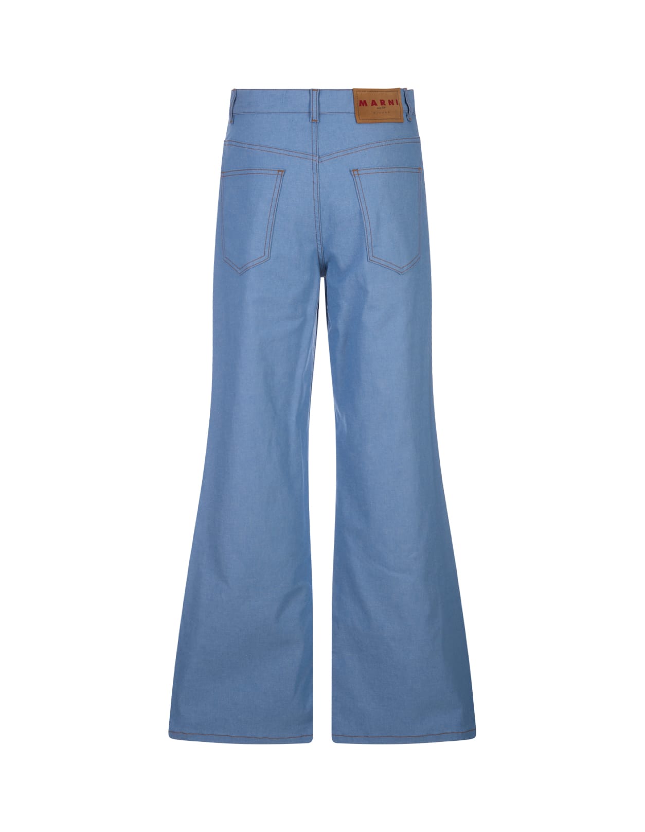 Shop Marni Blue Denim Stretch Flared Trousers