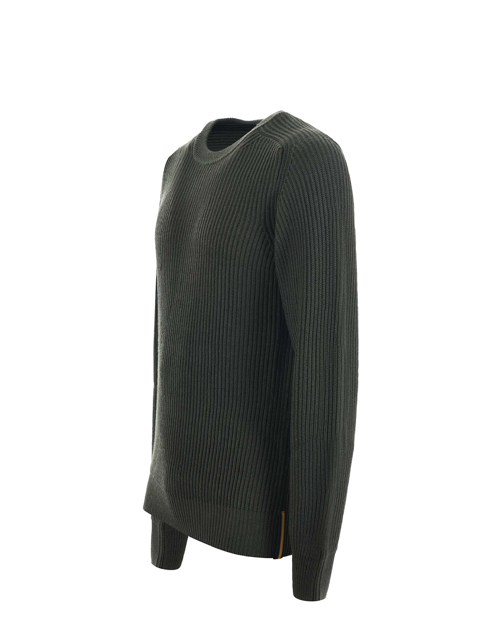 Shop K-way Sweater In Wool Blend Ribbed In Verde Scuro