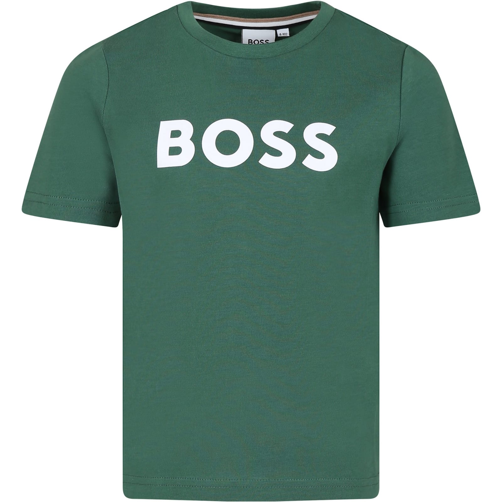 Shop Hugo Boss Green T-shirt For Boy With Logo
