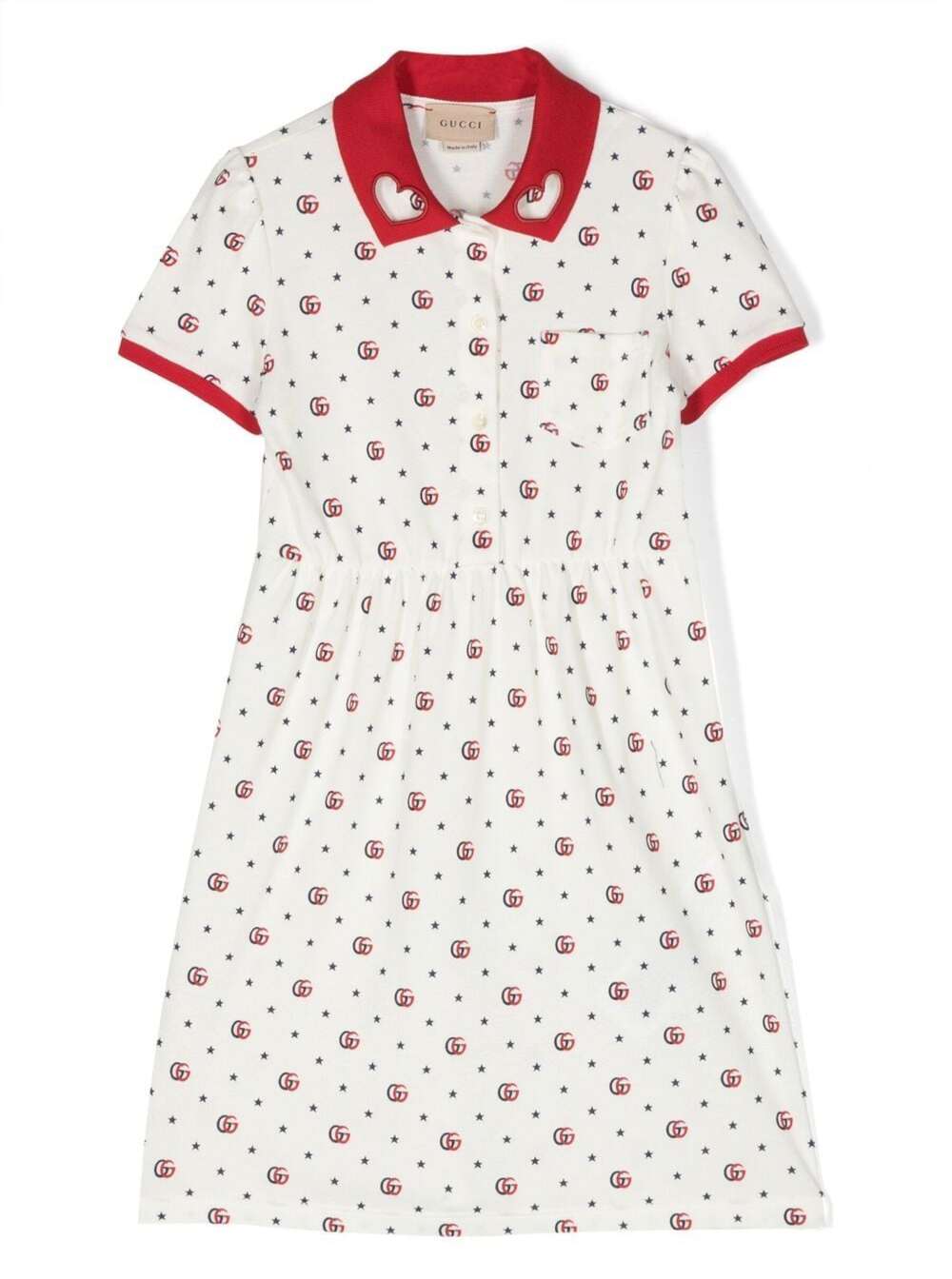 GUCCI WHITE SHORT SLEEVES DRESS WITH ALL-OVER MONOGRAM PATTERN IN COTTON GIRL