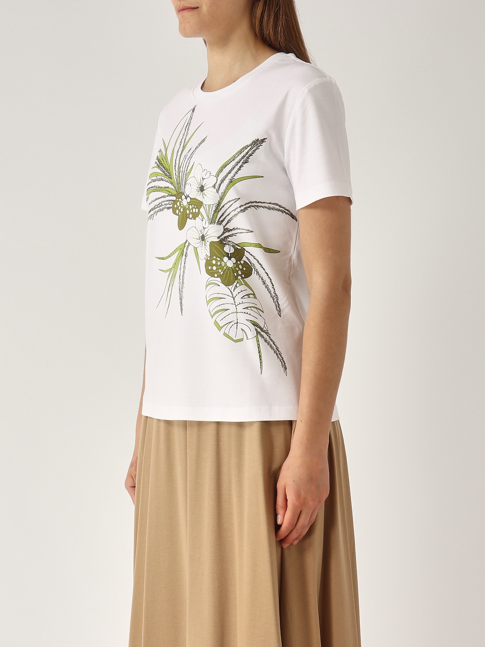 Max Mara Short-sleeved T-shirt In Bianco Fiori