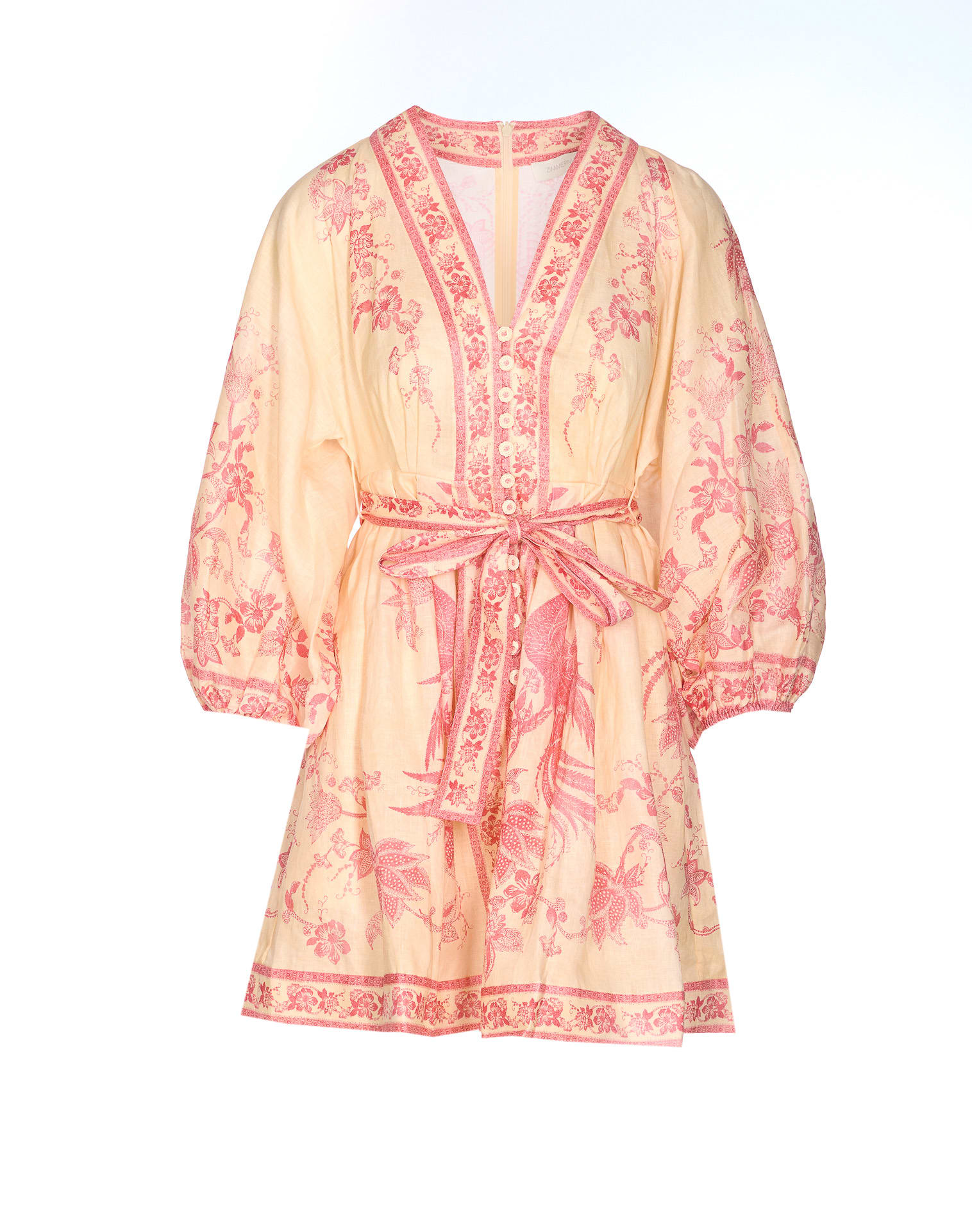 Zimmermann Beige Lucky Printed Mini Dress In Pink