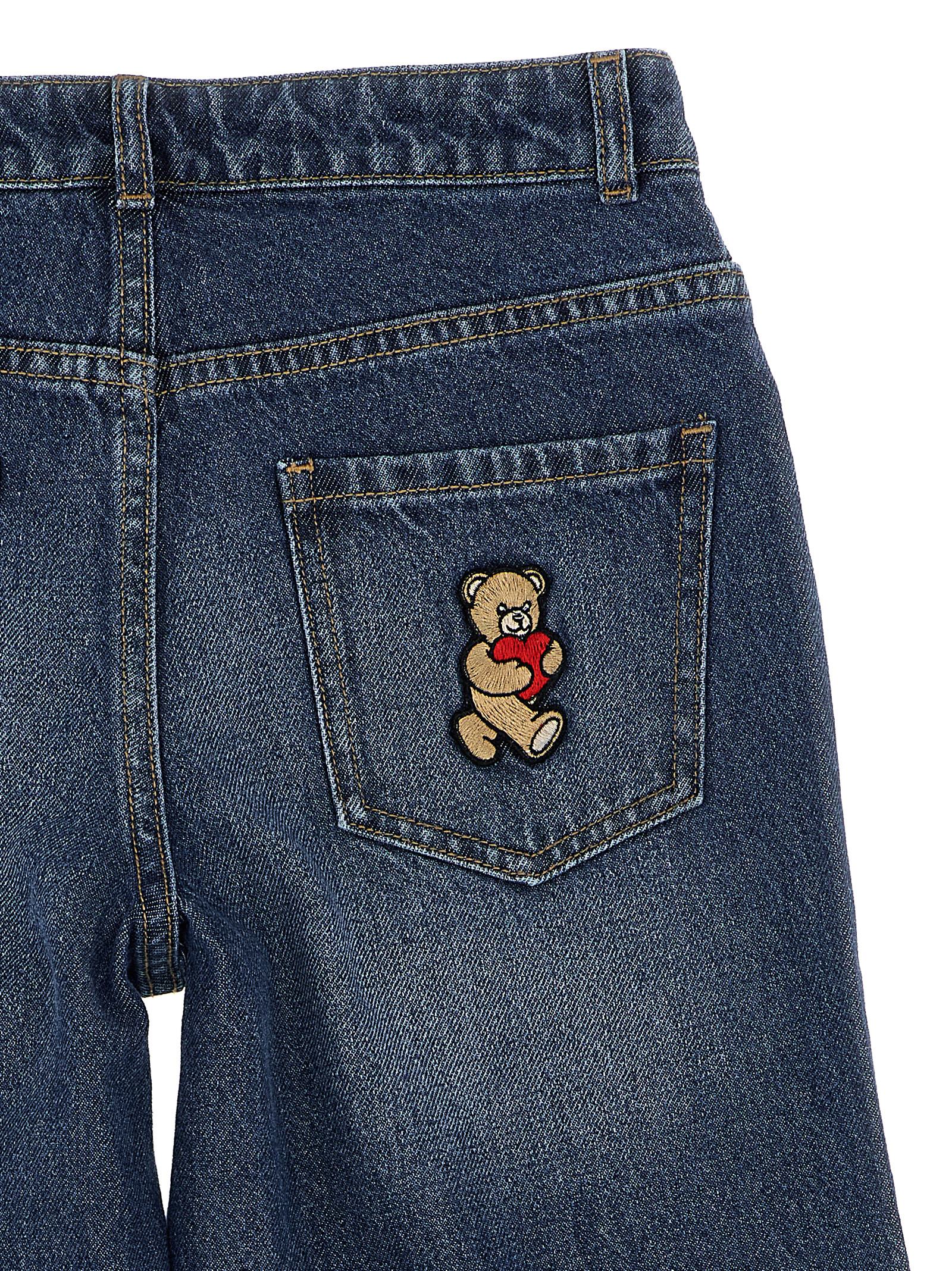 Moschino Teddy Bear Patch Jeans In Blue