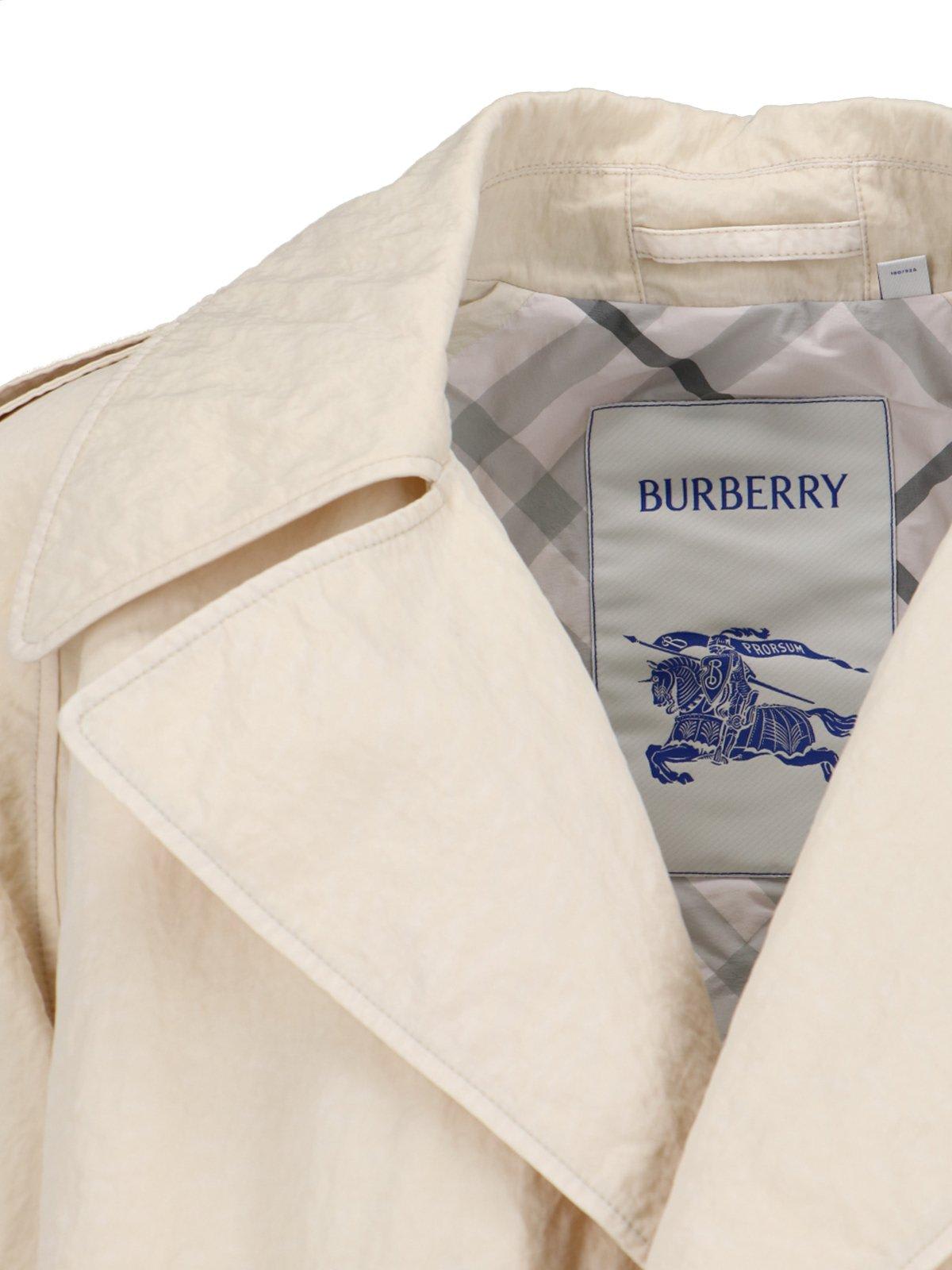 Shop Burberry Double-breasted Belted Trench Coat In Soap