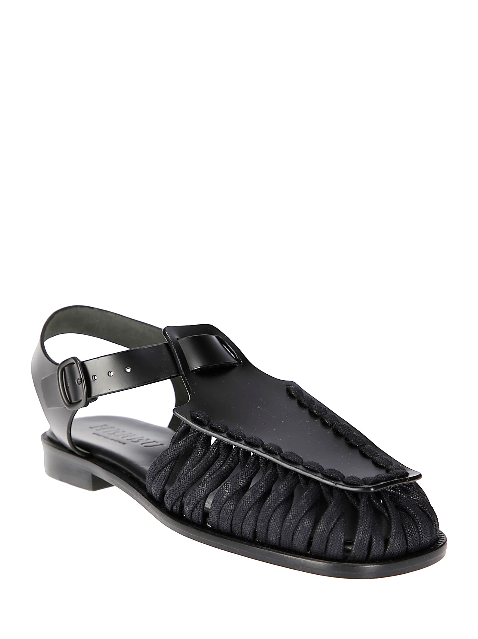Hereu Smooth Grain Leather Cage Design Sandals In Black