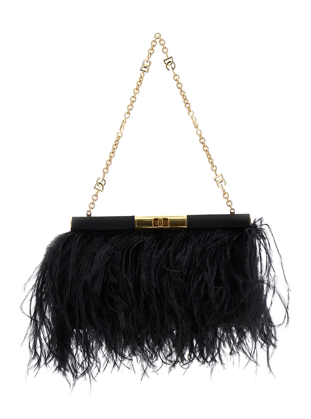 Shop Dolce & Gabbana Ostrich Feather Pochette In Black