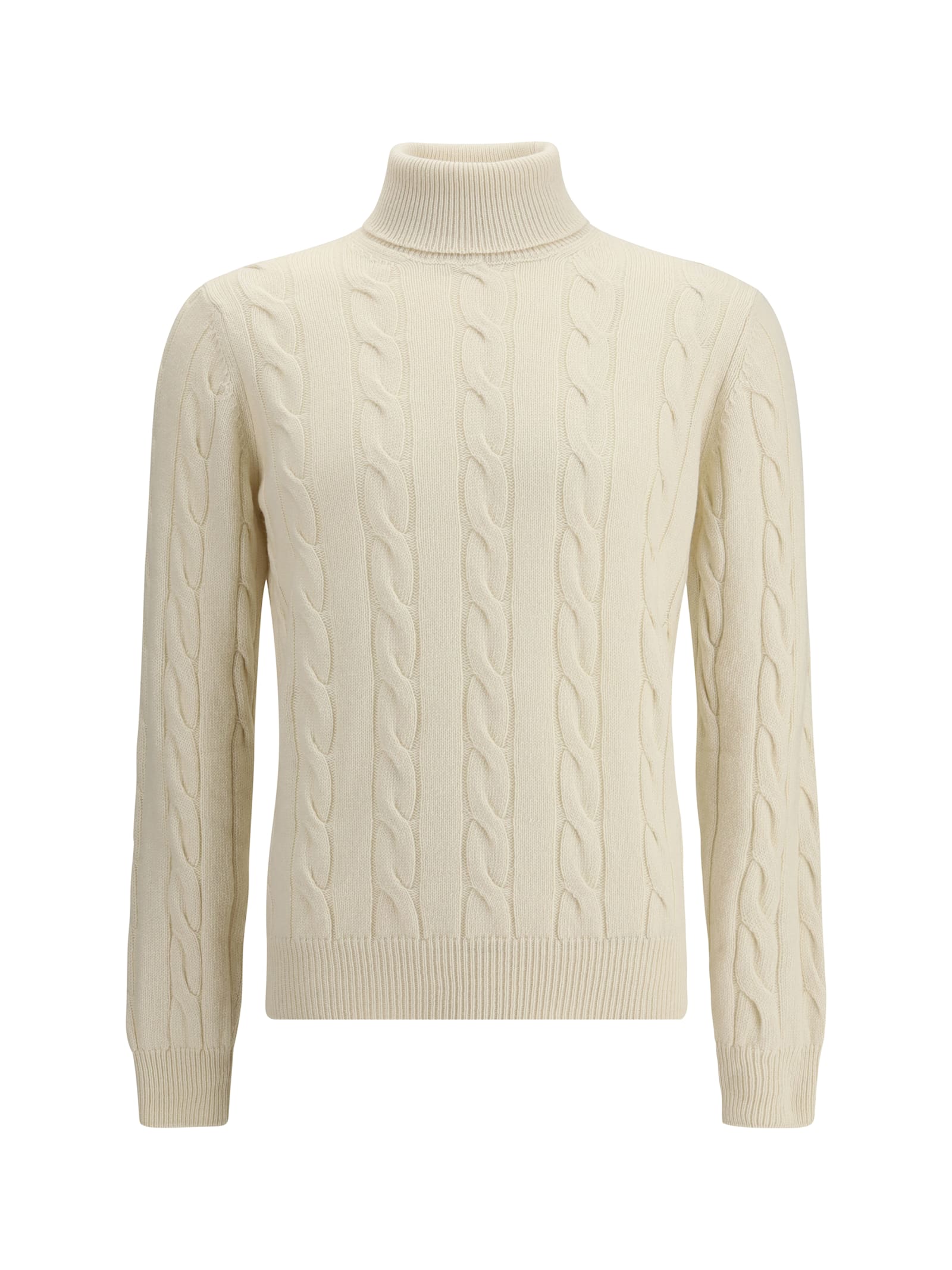Aragona Braided Turtleneck Sweater In White