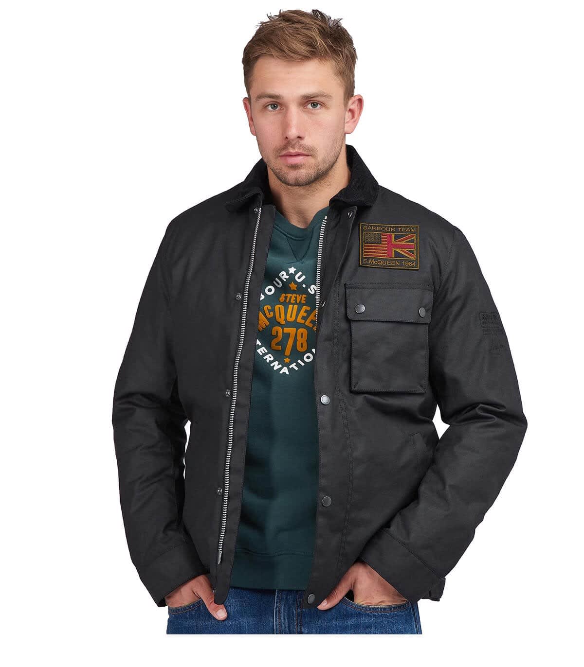 Shop Barbour International Workers Wax Black Jacket