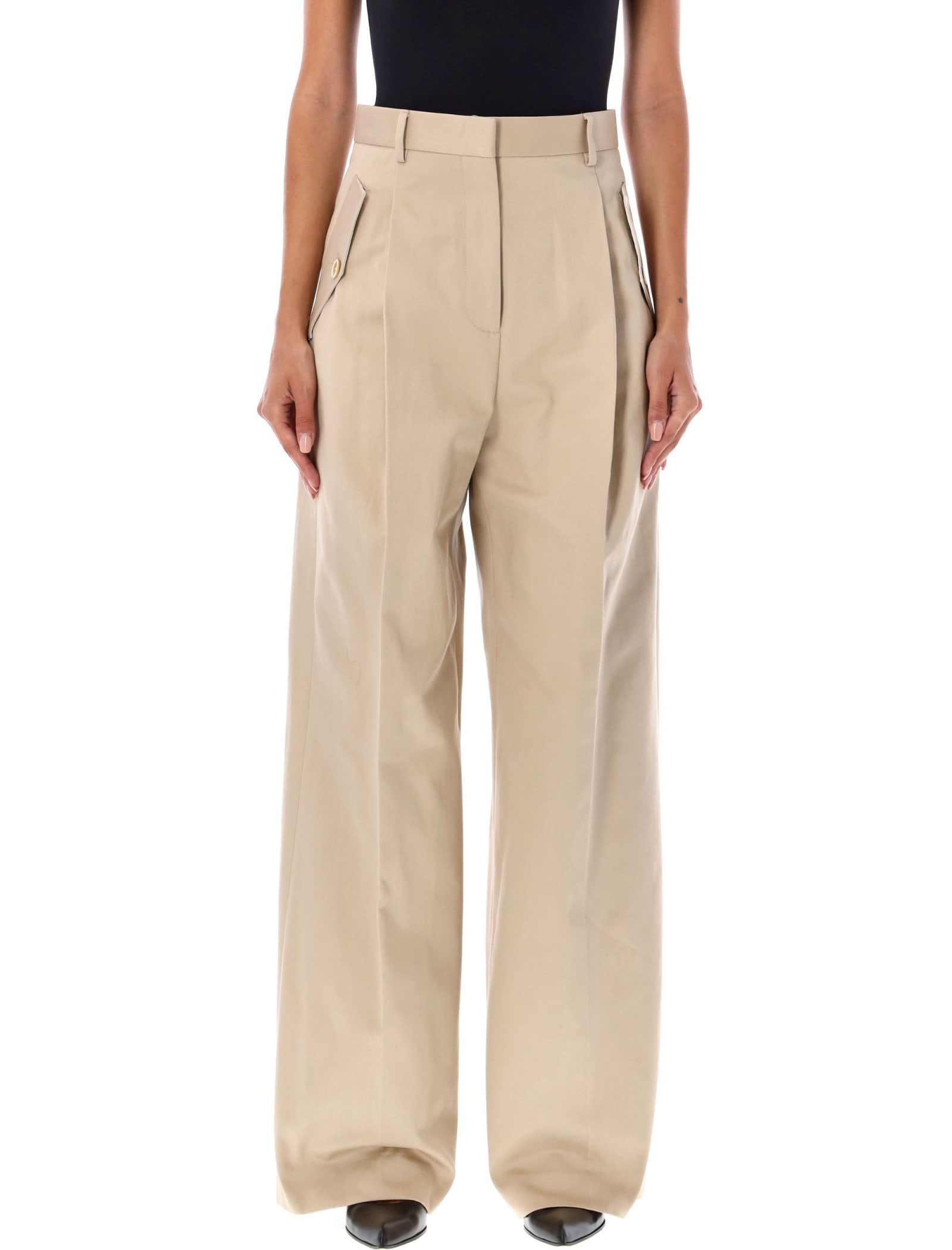 Shop Lanvin Flared Chino Pants In Beige