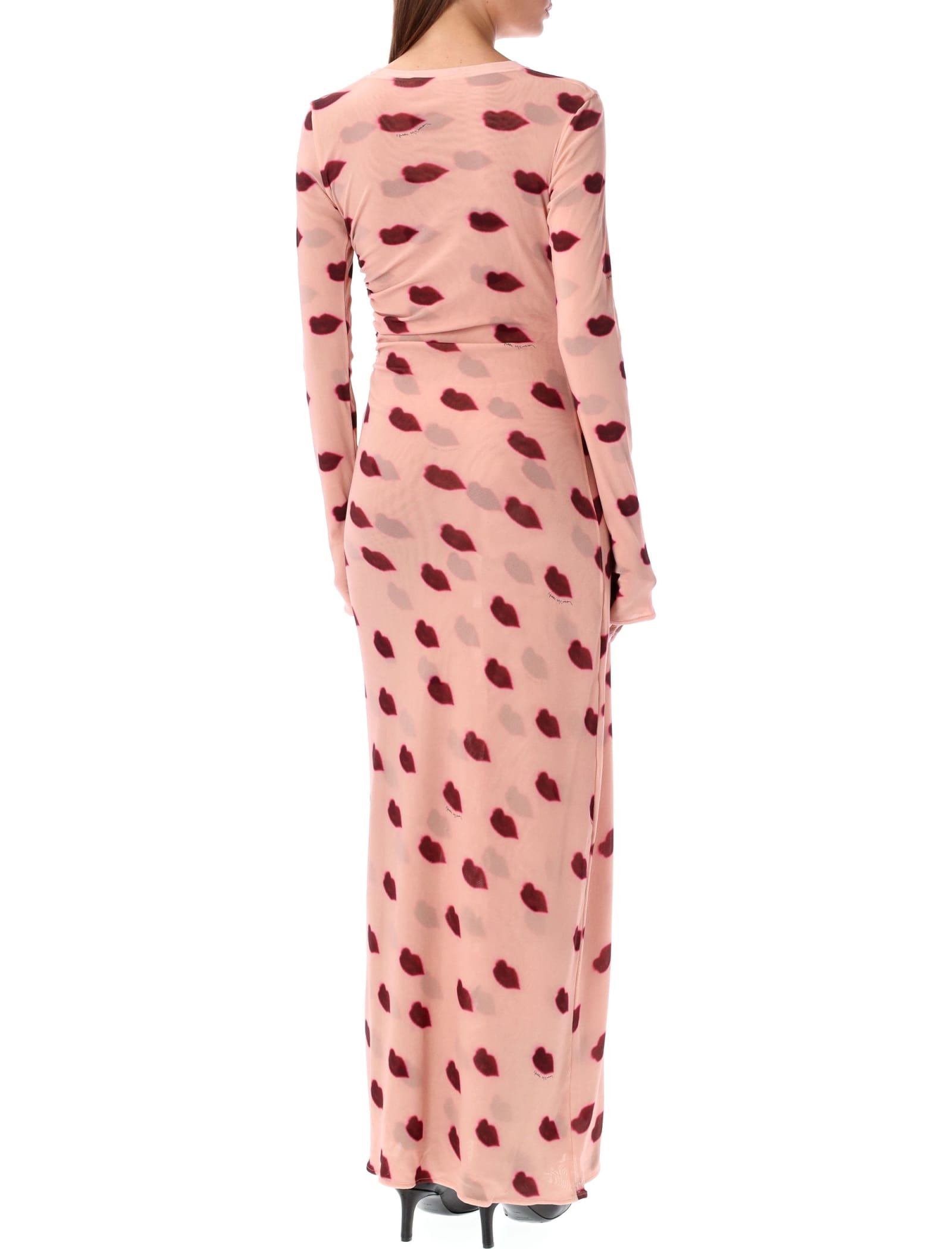 Shop Stella Mccartney Lips Print Long Dress In Dusty Rose