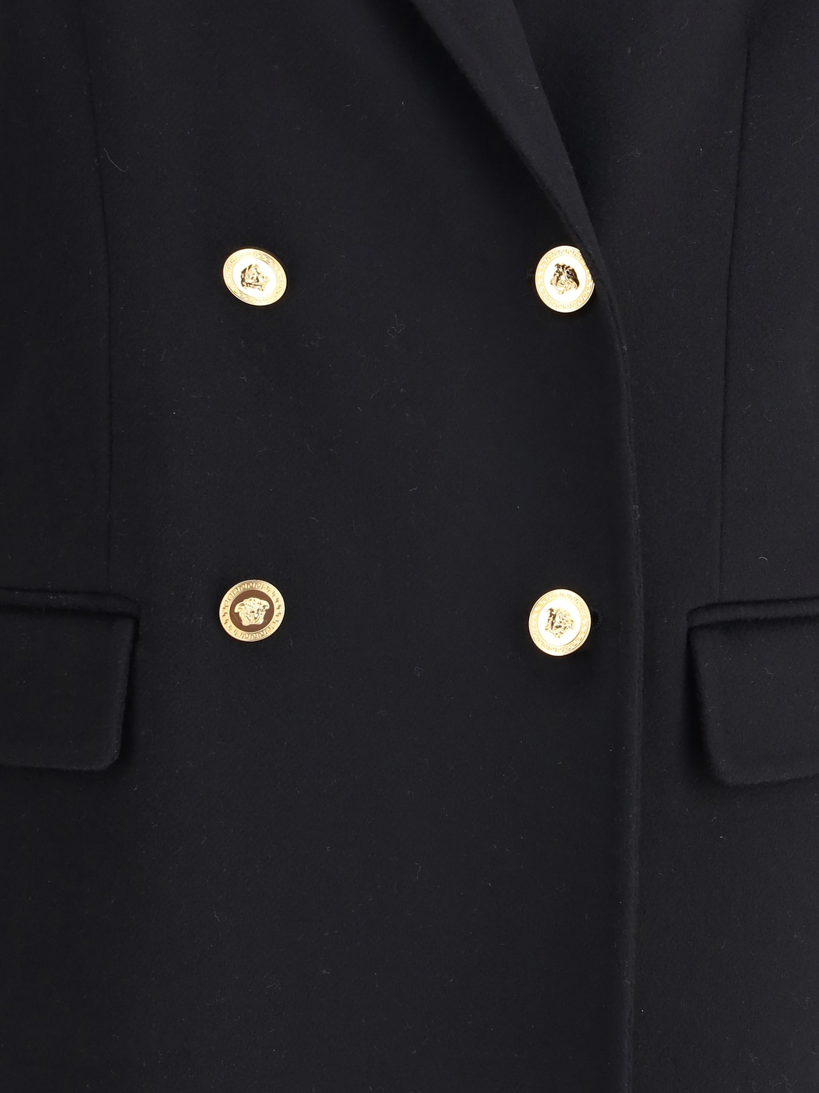 Versace Wool And Cachemire Double-breasted Coat In Black