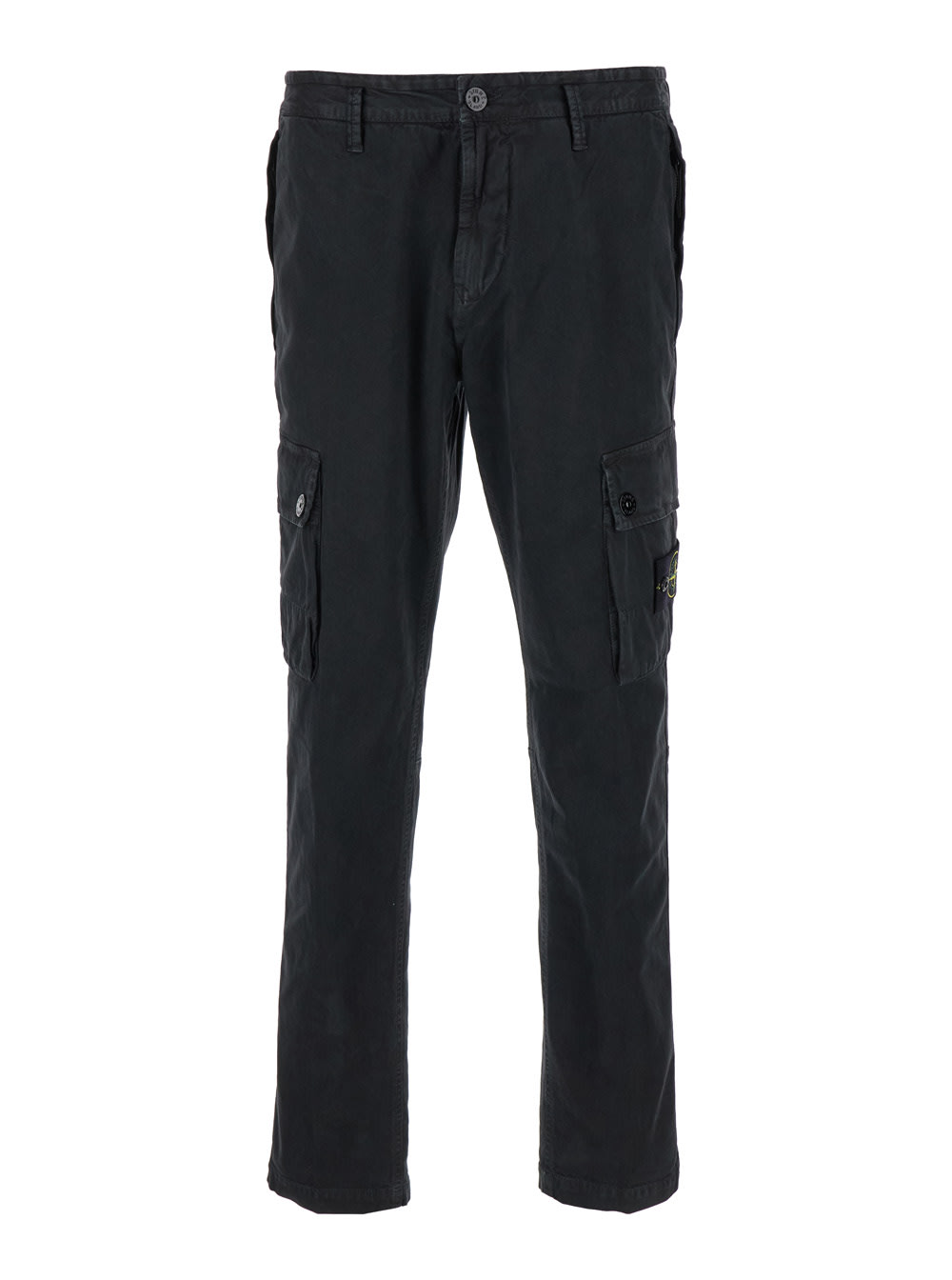 Stone Island Black Slim Cargo Pants With Elasticated Waist And Logo Patch In Stretch Cotton Man In Black