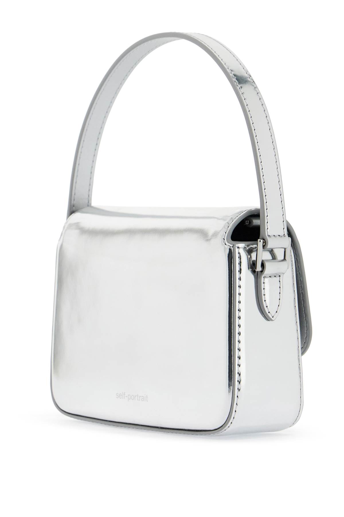 Shop Self-portrait Micro Laminated Leather Handbag In Silver (silver)