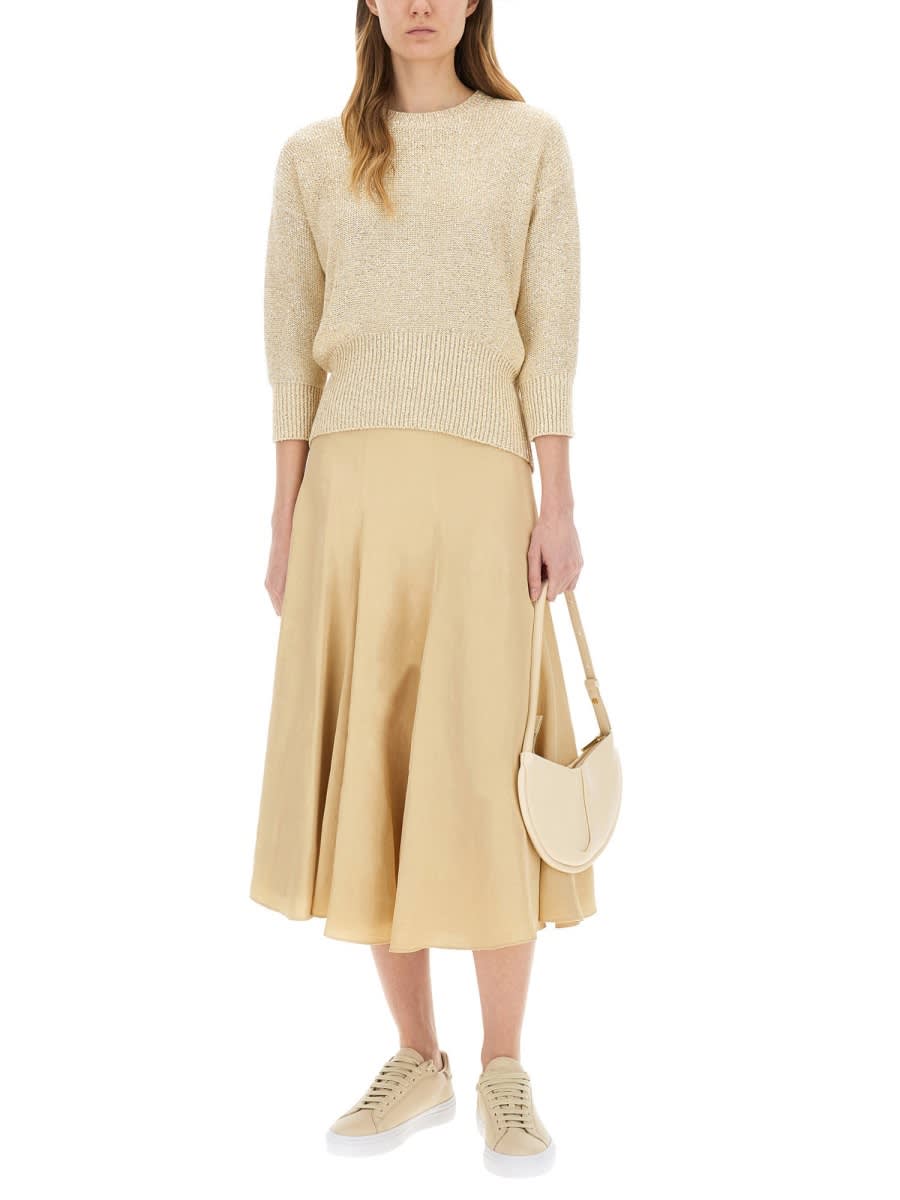 Fabiana Filippi Three-quarter Sleeve Cotton Jersey Top With Ribbed Hem In Powder